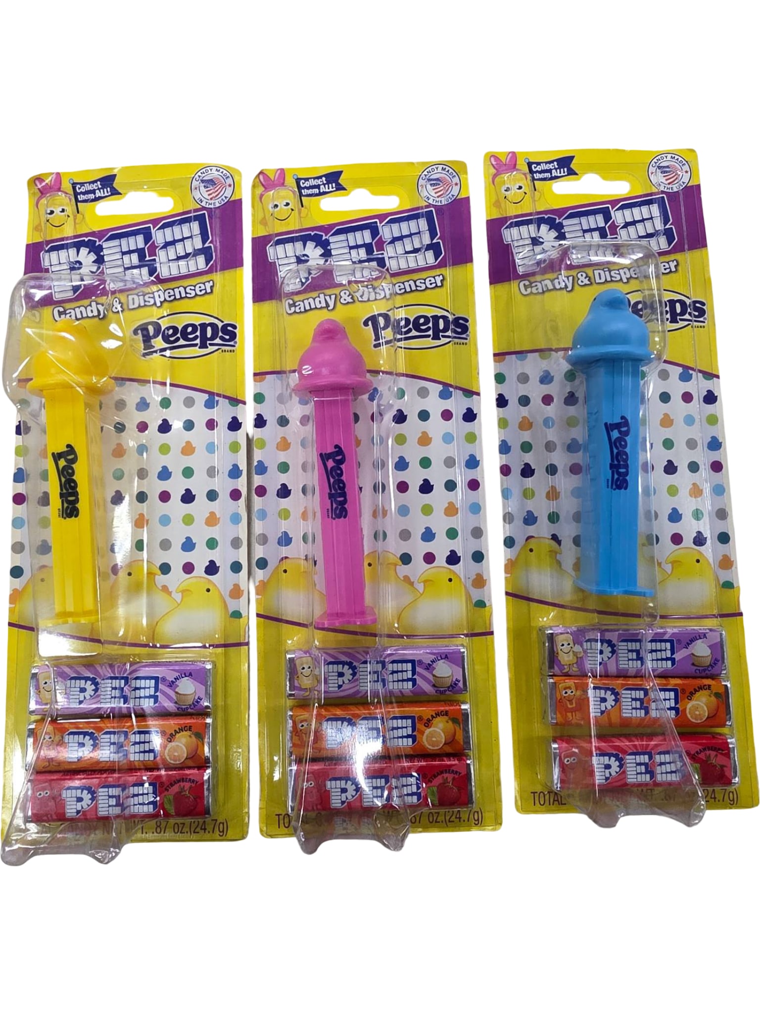 3 Pez Peeps Branded Candy Dispensers with Candy Refill Packs (1 of 1)