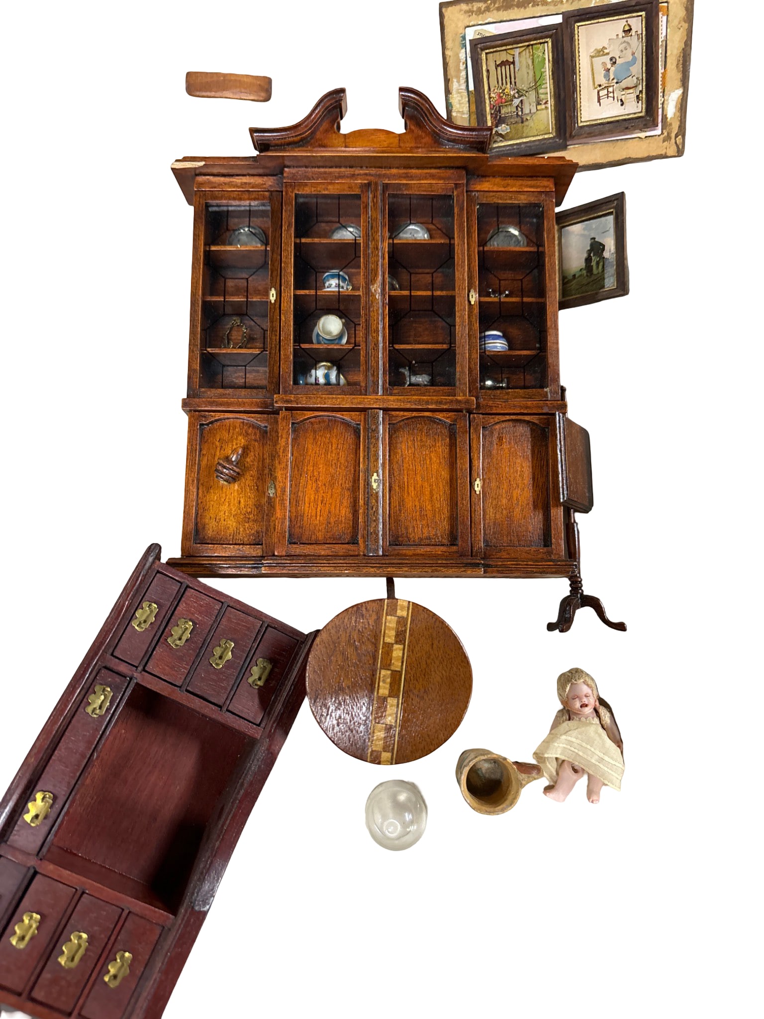 Miniature Furniture, Artwork, and Accessories with Wood Cabinet and Doll (1 of 9)