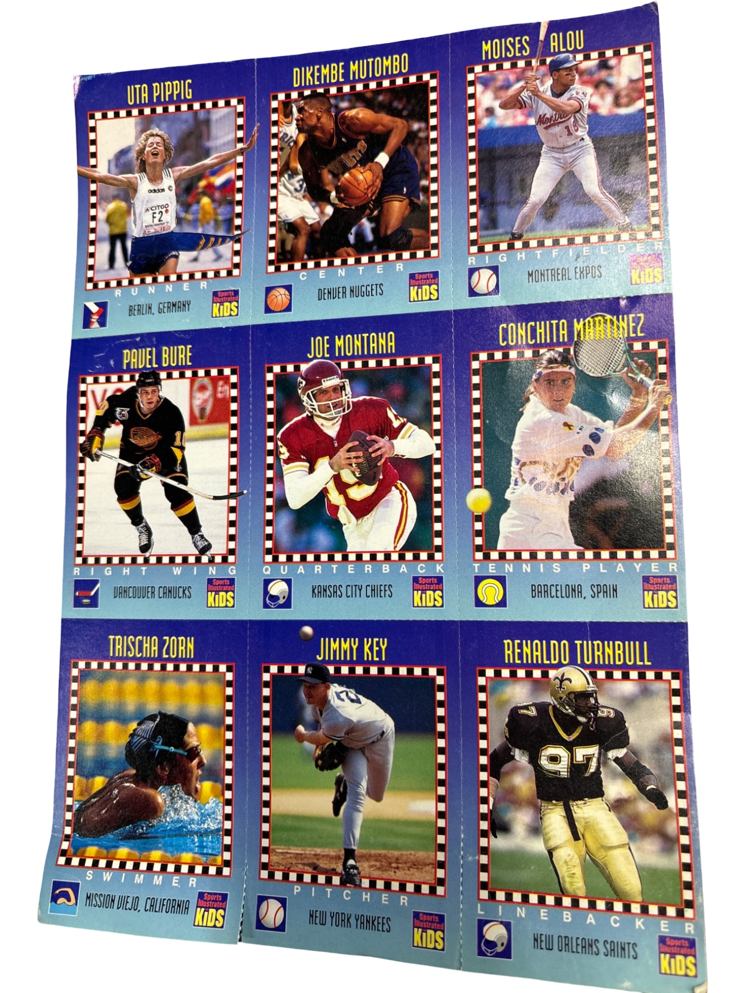 1992 ProStars Kellogg’s Cards Sheet Featuring 9 Sports Figures (1 of 2)
