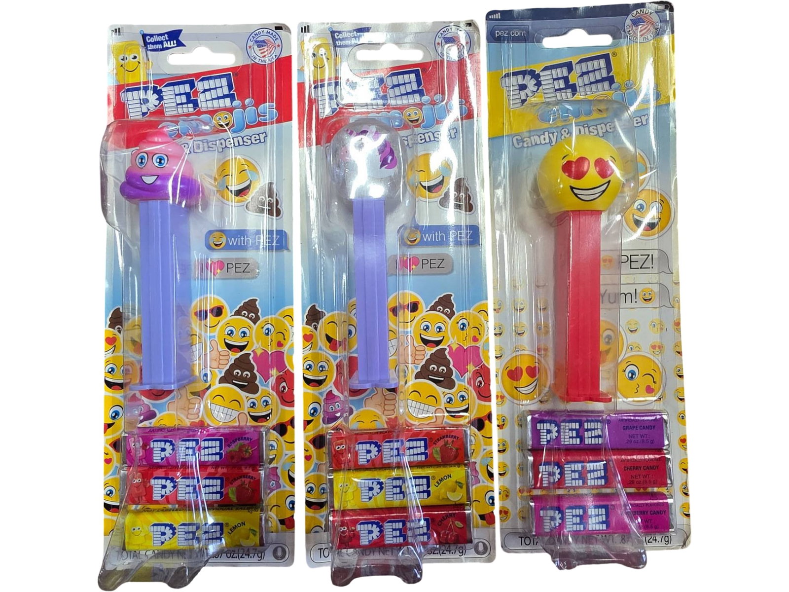 Pez Dispenser Set with Emoji-Themed Heads and Candy Packs (1 of 1)