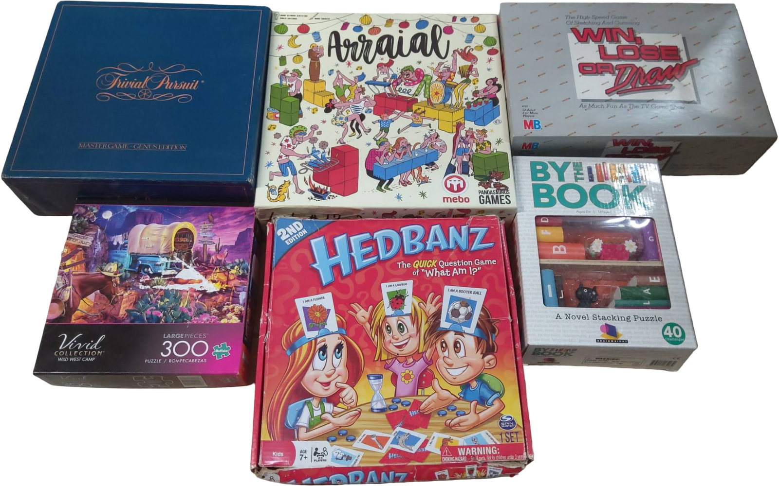 Board Games and Puzzle Lot Including Hedbanz, Trivial Pursuit, and Arraial (1 of 8)