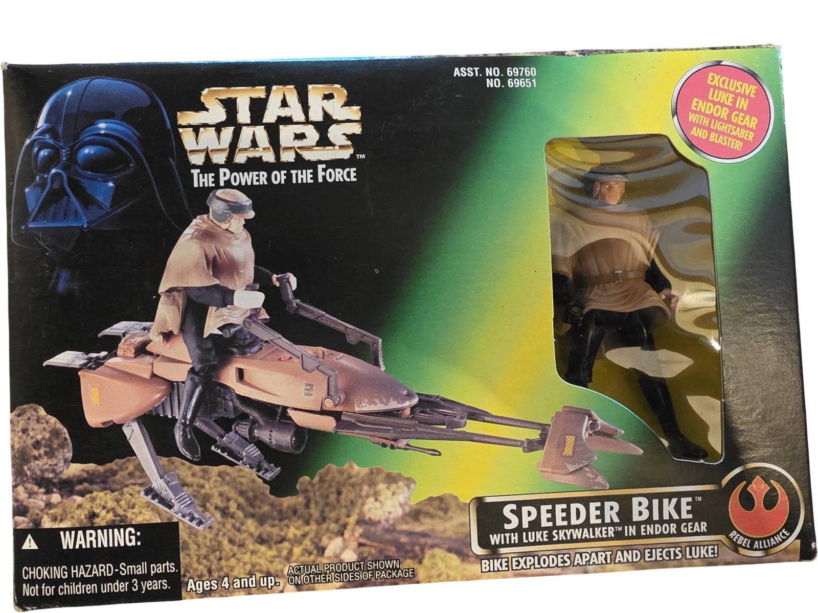 Star Wars Power of the Force Speeder Bike with Luke Skywalker Action Figure: A Star Wars Power of the Force collectible featuring a Speeder Bike with Luke Skywalker action figure. Released by Kenner, the box includes a detailed 3.75-inch scale Luke figure in Endor gear. The