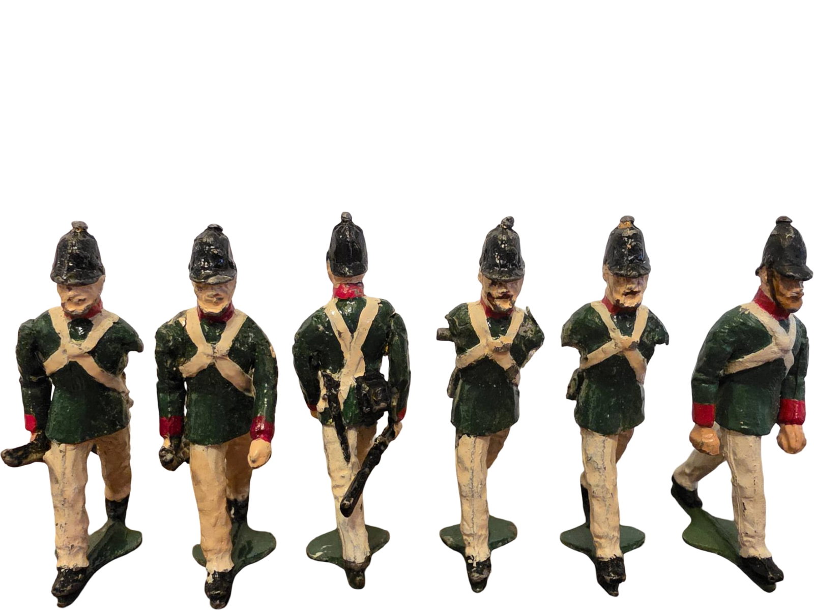 Six Painted Lead Toy Soldiers in Green and White Uniforms (1 of 2)