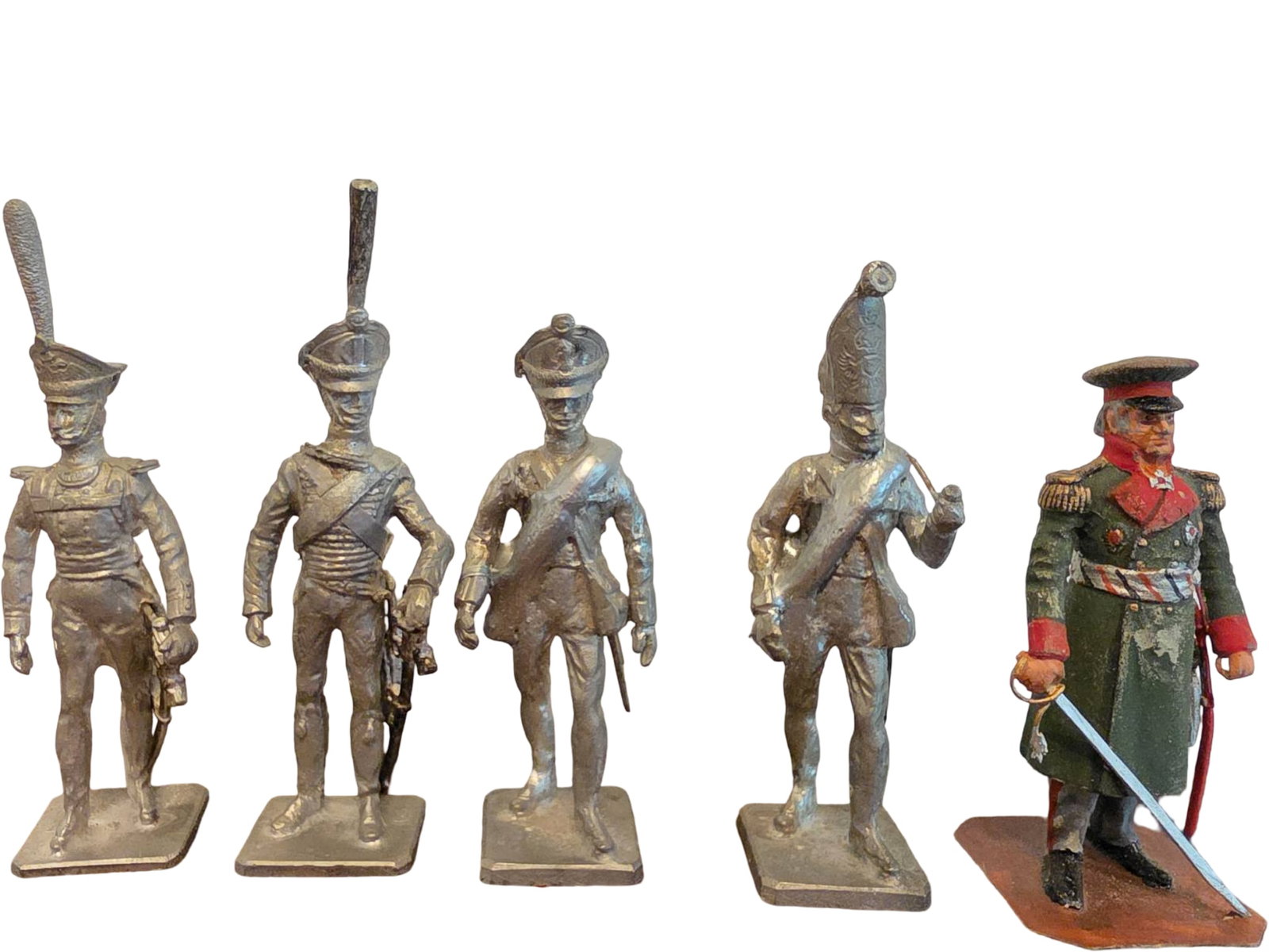 Four Silver-Colored Metal Soldier Figurines and One Painted Metal Soldier Figurine (1 of 1)