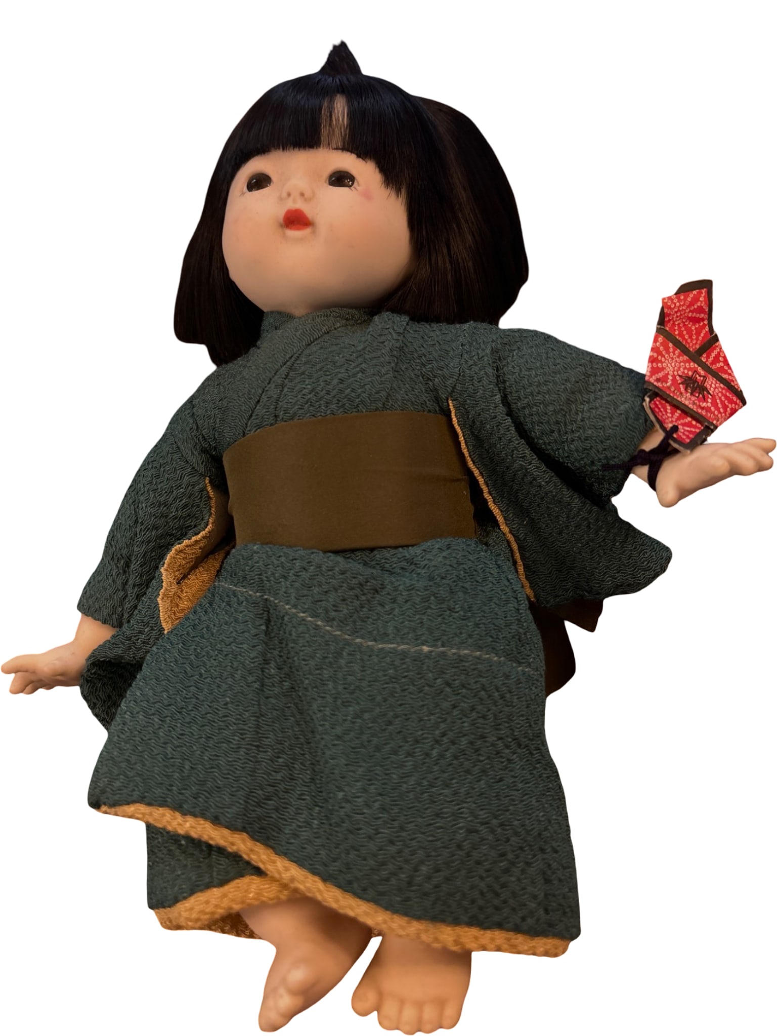 Japanese Doll with Green Kimono and Red Accessories (1 of 4)