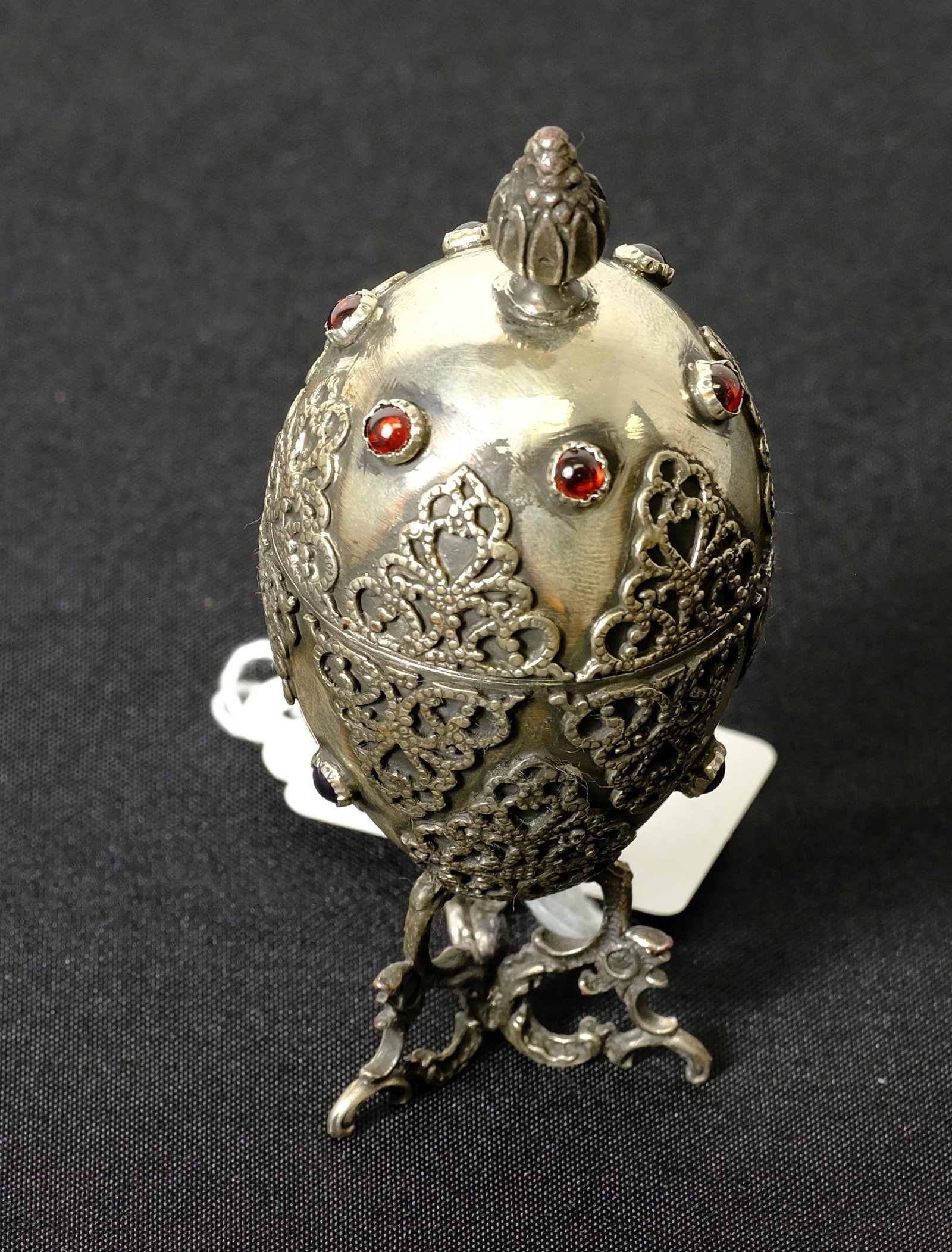 Antique Sterling Silver Judaica egg: 1878 Antique Sterling Silver Judaica egg Tall H. 4 1/2 x W 1 7/8