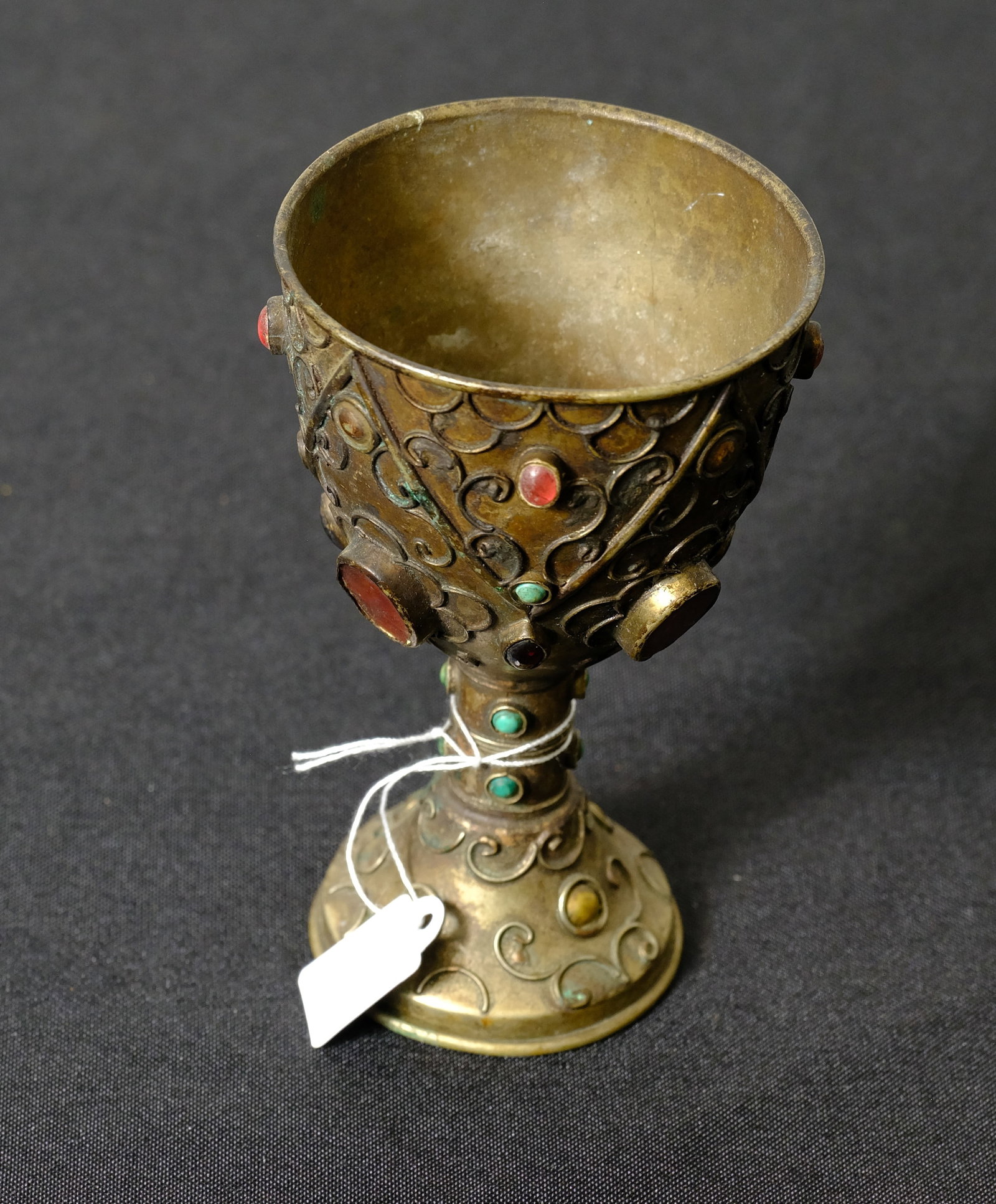 Antique Judaica Kiddush Cup: Sterling Silver Kiddush Cup with gold wash H 4 1/2 x Rim Dia. 2 5/8 in.