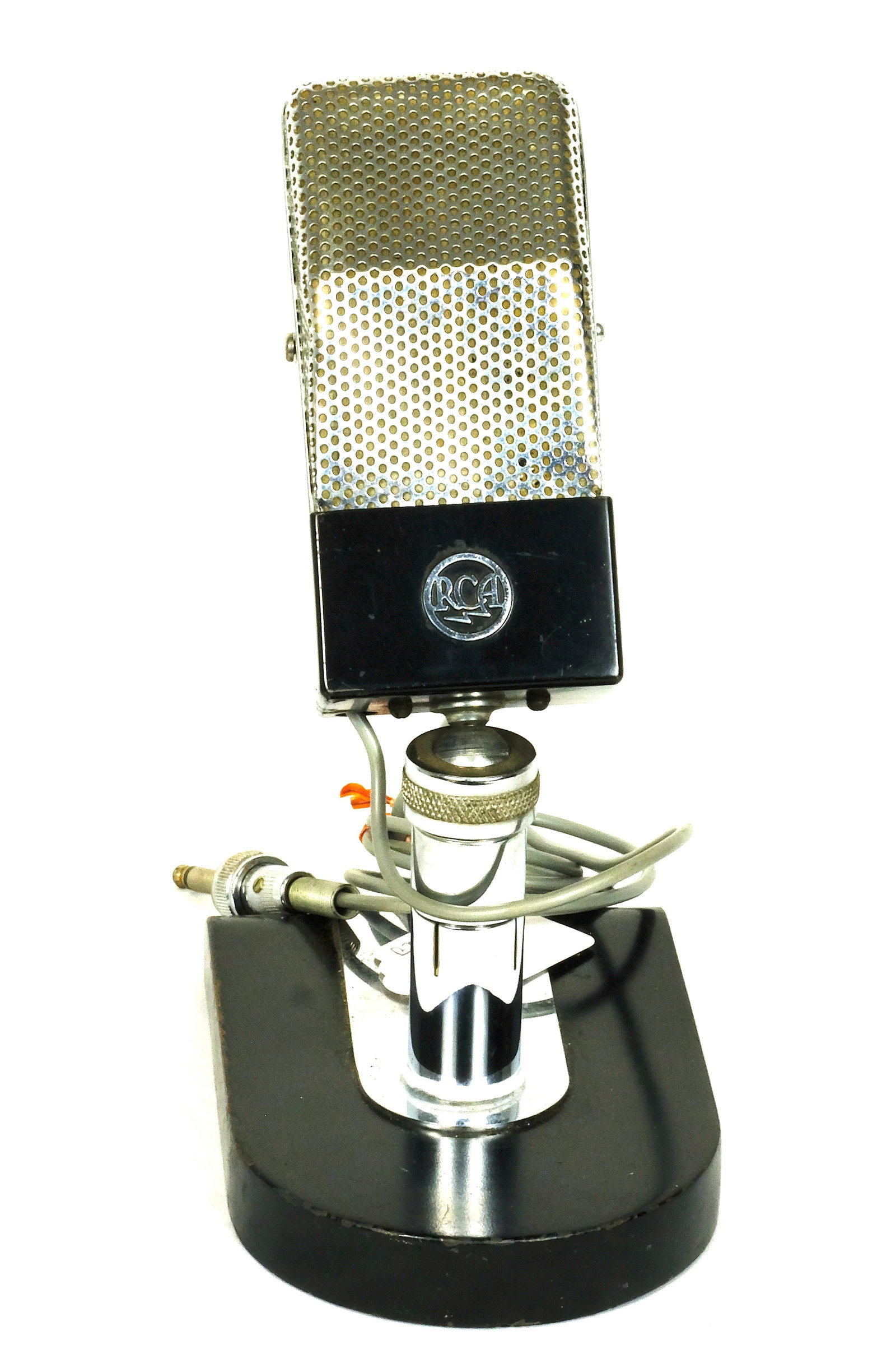 Vintage RCA Ribbon Microphone with Rare 91B/M1-4092 Stand: 1930s -1940s RCA Ribbon Microphone with 91B/M1-4092 Stand 10 1/2 inches tall by 6 1/2 inches Deep 4 1/2 inches wide