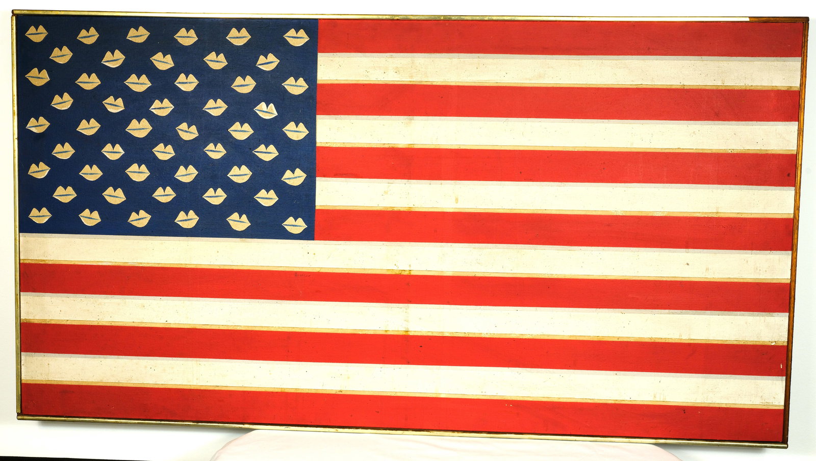 Tsuruko Yamasaki (1925-2019) Peace (flag) : Mid Century Oil on Canvas Painting by Tsuruko Yamasaki March of 1968 Flage Peace Painting H 25 1/2 x 48 in. (Stretcher size) H 26