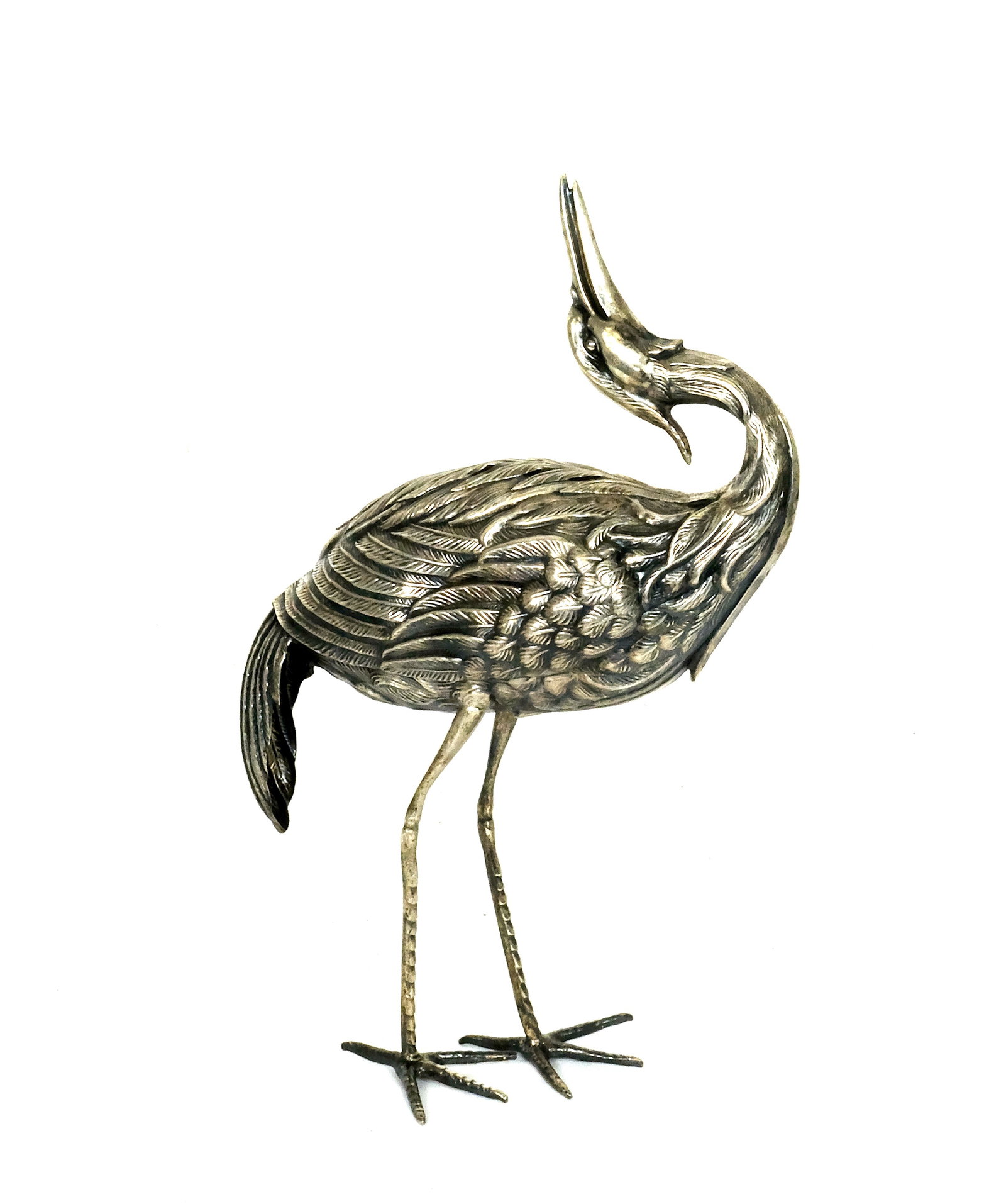 Sterling Silver Standing Crain: Antique Sterling Silver Standing Crain H 9 1/2 inches by 6 1/2 inches long by 3 inches deep