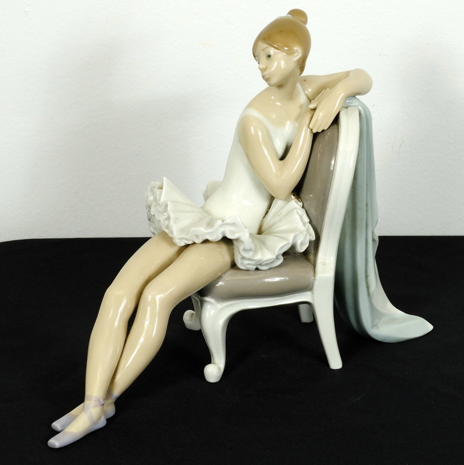 Lladro Ballerina on Chair : Vintage porcelain Lladro Ballerina on Chair H 9 1/2 x W 12 3/4 in.