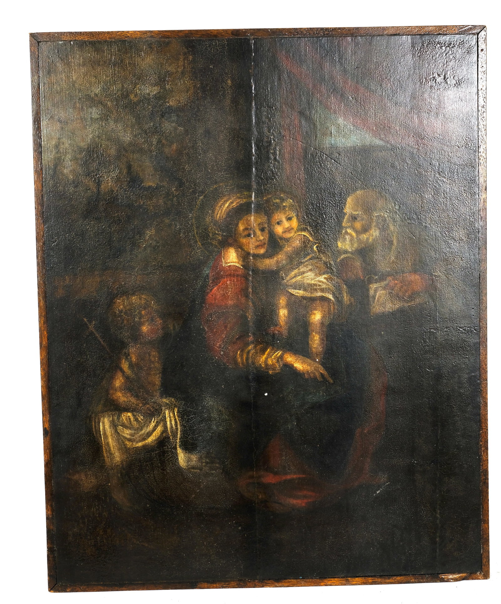 18 Century Italian school oil on wood panel painting : Italian school Religious theme painting 17 3/4 inches by 14 1/4 inches