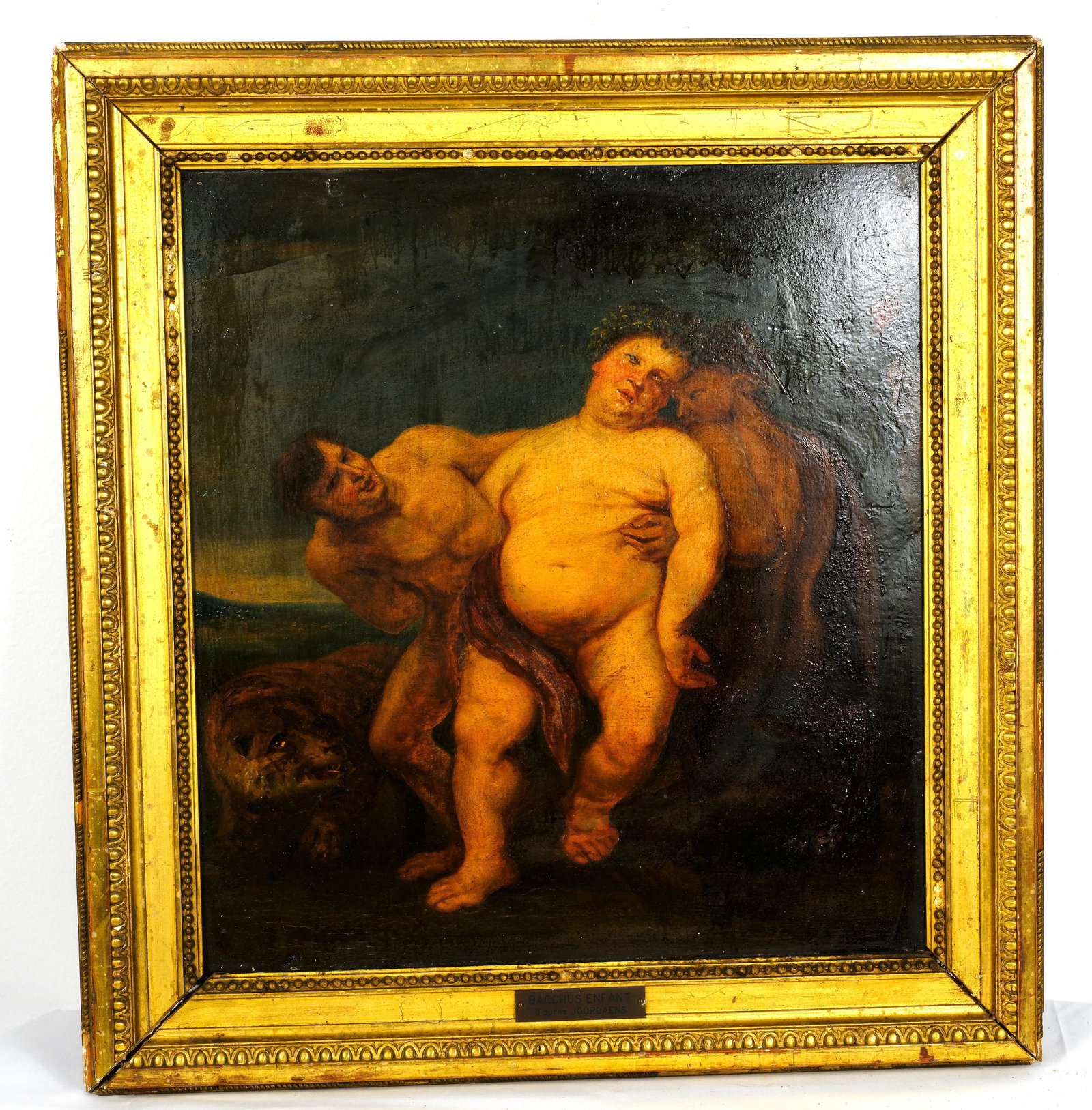Oil on Wood panel French school Attributed to Joordaens Painting: D’apre (After) Joordaens Painting on Wood panel 14 1/2 inches tall by 13 3/4 inches wide 18 3/4 by 17/5/8 with frame
