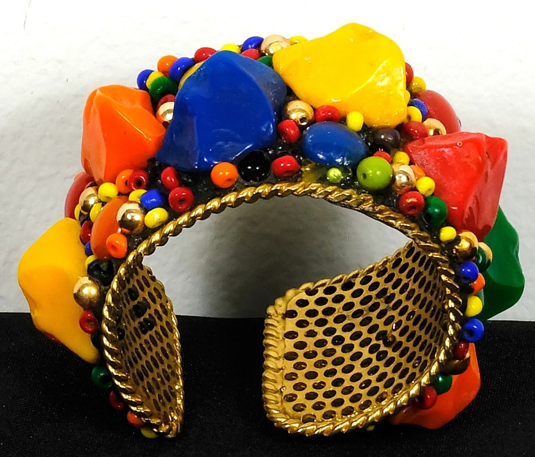 Vintage Colorful Cuff Bracelet: Mid Century Cuff Bracelet 3 inches in diameter by 2 inches wide