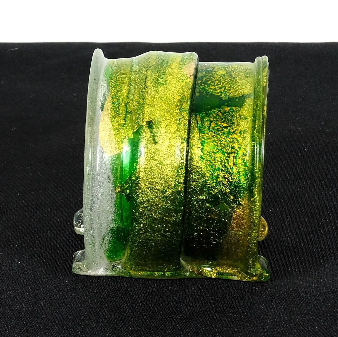 Vintage Lucite Bangle: Vintage Green and gold Lucite Bangle 3 inches by 2 /1/2 inches wide