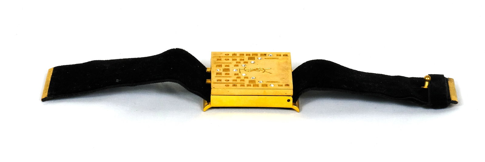 Yves Saint Laurent Wrist Compact : Yves Saint Laurent wrist Compact 1 1/8 inch wide by 1 1/2 inch tall. Strap is 1 1/2 inch wide