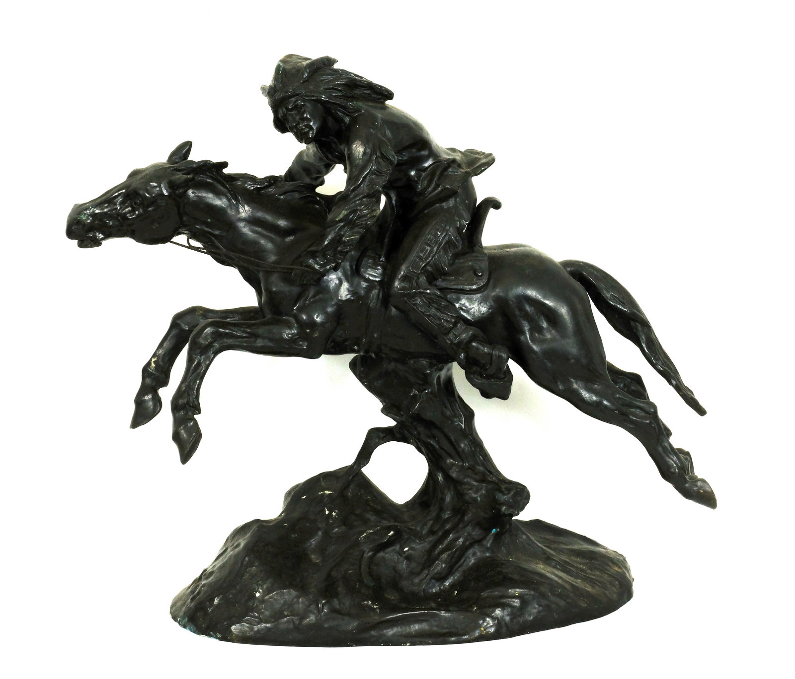 1915 Antoine Bofill Bronze Indian warrior on Horse back: Bronze Indian warrior on Horse back Length 20 inches height 15 3/4 inches by 8 inches deep
