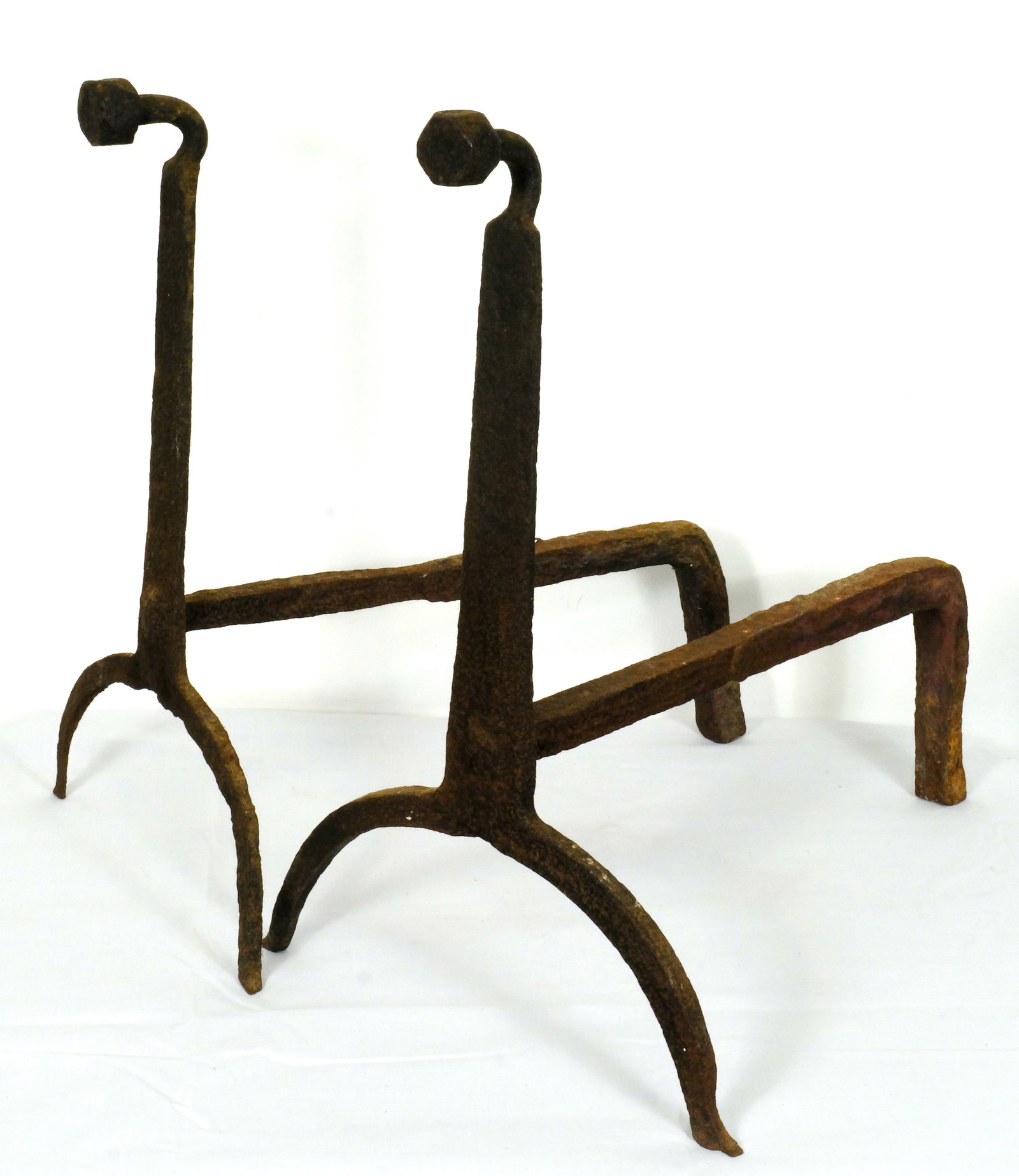 A Pair of Primitive early American Andirons: A PairPrimitive early American Andirons 15 1/4 inches long by 10 1/4 inches wide by 16 inches tall