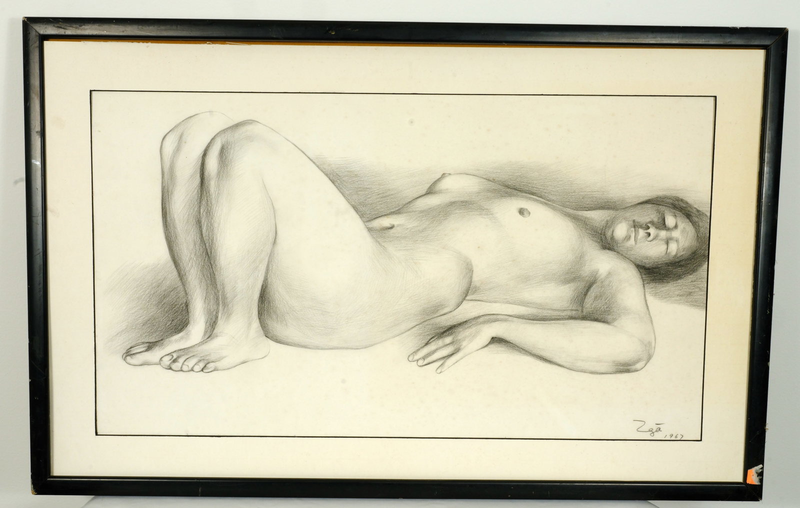 1967 Francisco Zuniga (1912-1998) Charcoal drawing: Charcoal on heavy paper drawing By Mexican Artist 35 1/2 inches Long by 22 3/4 inches Tall by 1 1/2 inch deep