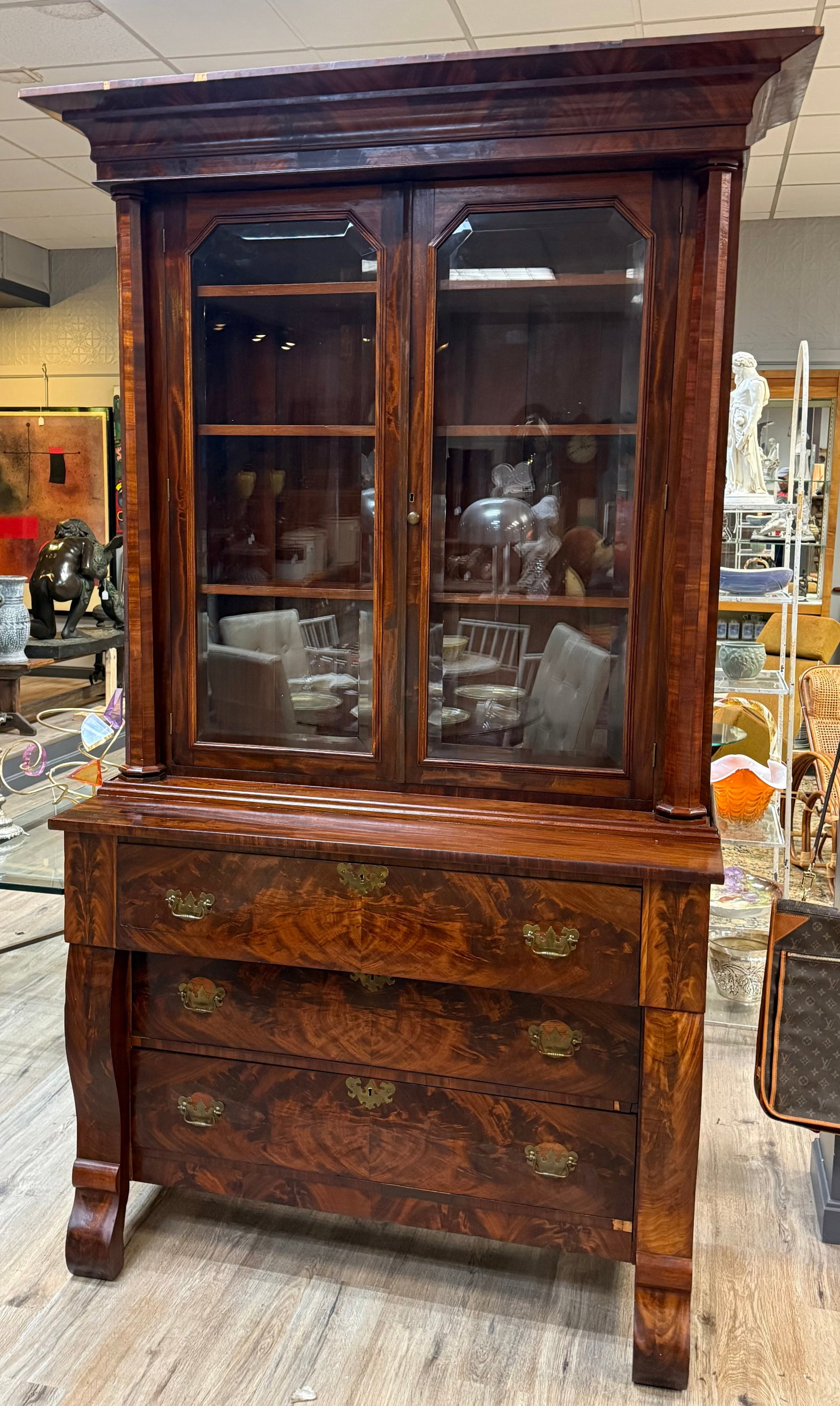 Antique American Empire Mahogany Butler Secretaire: Very Tall Antique American Empire Mahogany Butler Secretaire circa 1800s 89 inches Tall by 47 1/2 inches Wide by 22 inches deep