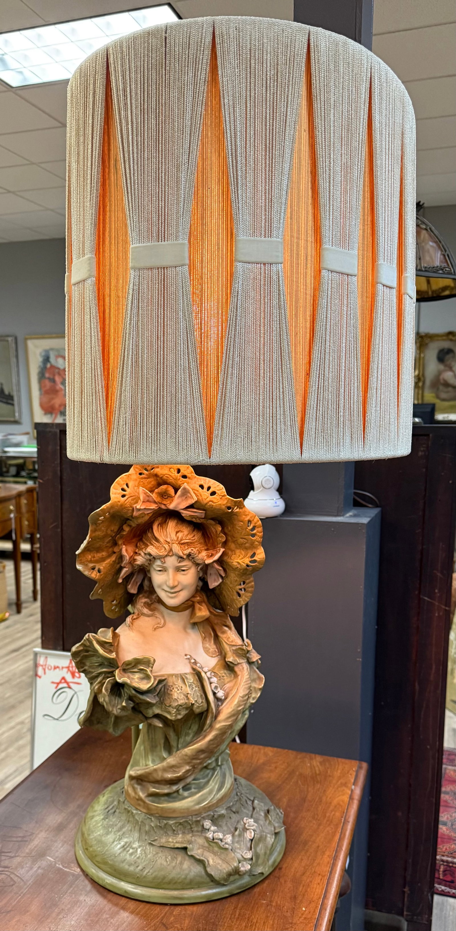 Art Nouveau Porcelain Lamp: Art Nouveau Porcelain Lamp 41 inches Tall by 22 inches wide by 15 inches deep