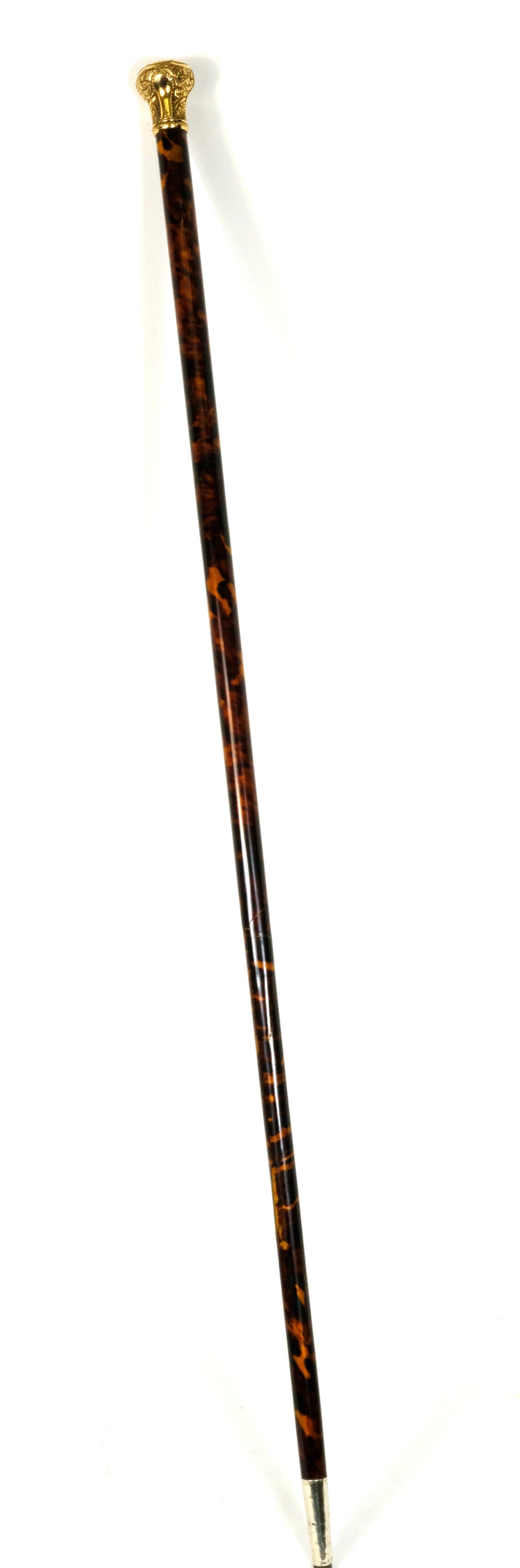 Antique Walking stick/Cane with Gold handle and turtle shell marquetry (1 of 3)