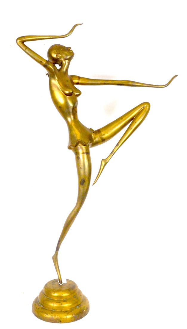 Art Nouveau Brass Dancer Sculpture: Art Nouveau Brass Dancer sculpture with aged patina 53 inches x 32 inches x12 inches