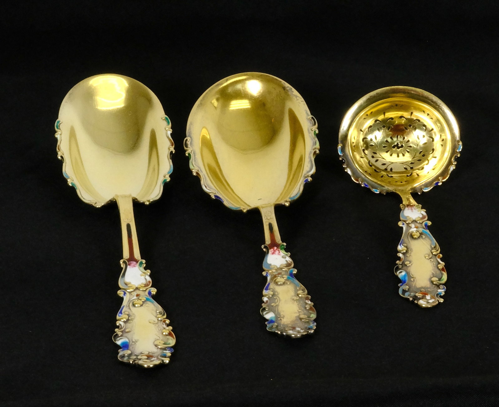 Gorham Luxembourg Sterling Silver Set of Three spoons With Enamel and gold vermeil (1 of 2)