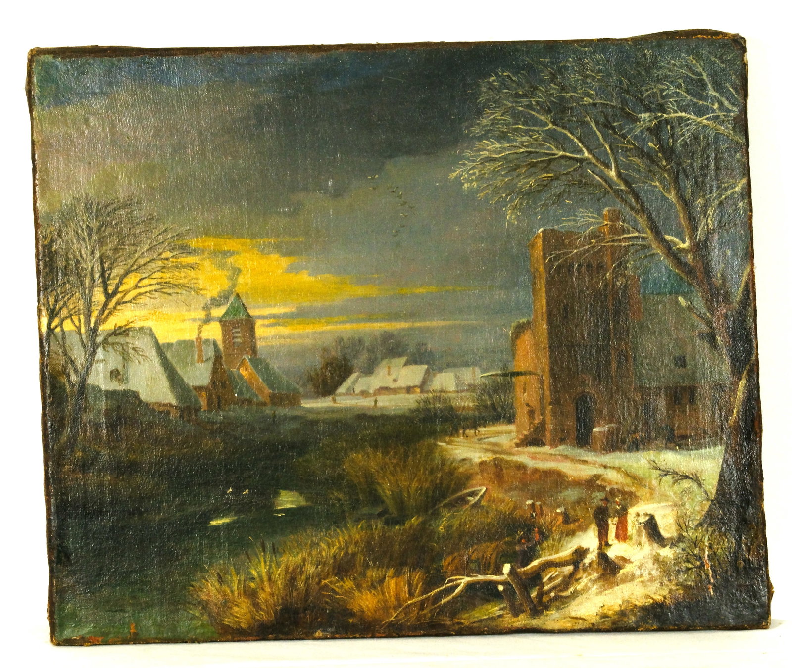 Oil On Canvas Winter Landscape Painting Attributed to Jan Jacob Coenraad Spohler (1811-1866) (1 of 3)