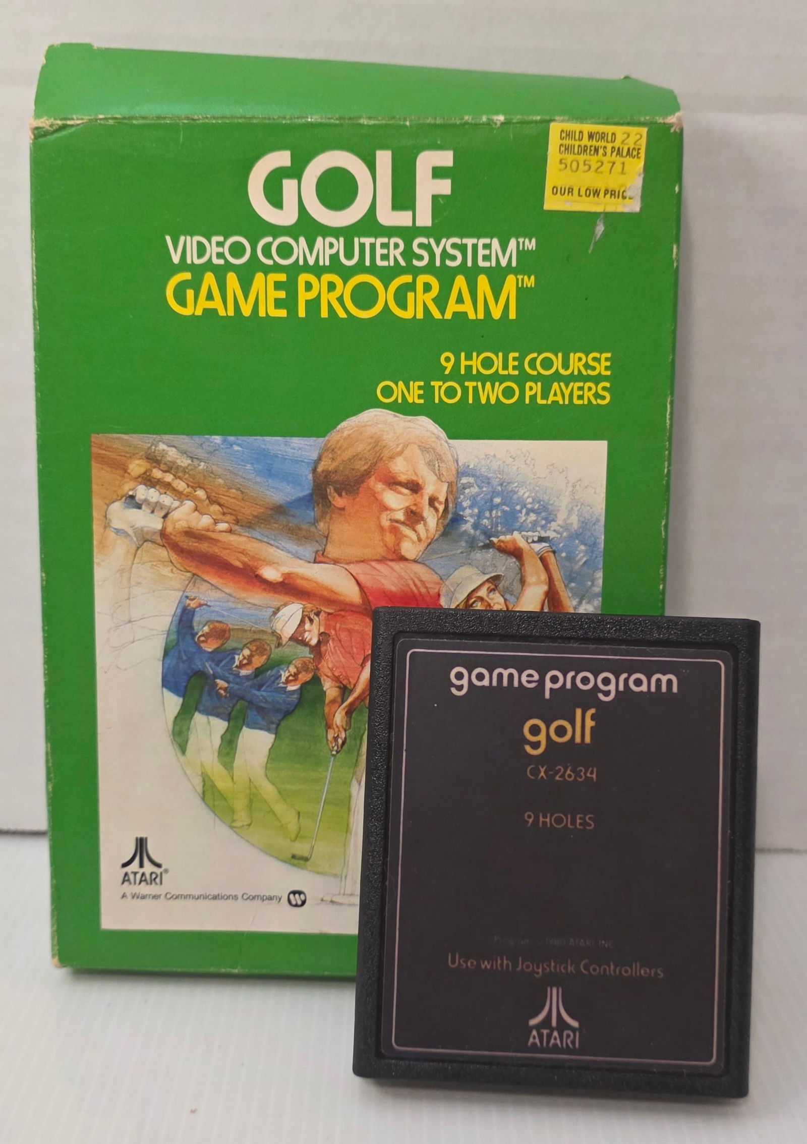 Atari Golf CX-2634 Cart & Box: Golf cartridge with original box. No manual. Box shows wear and sticker.