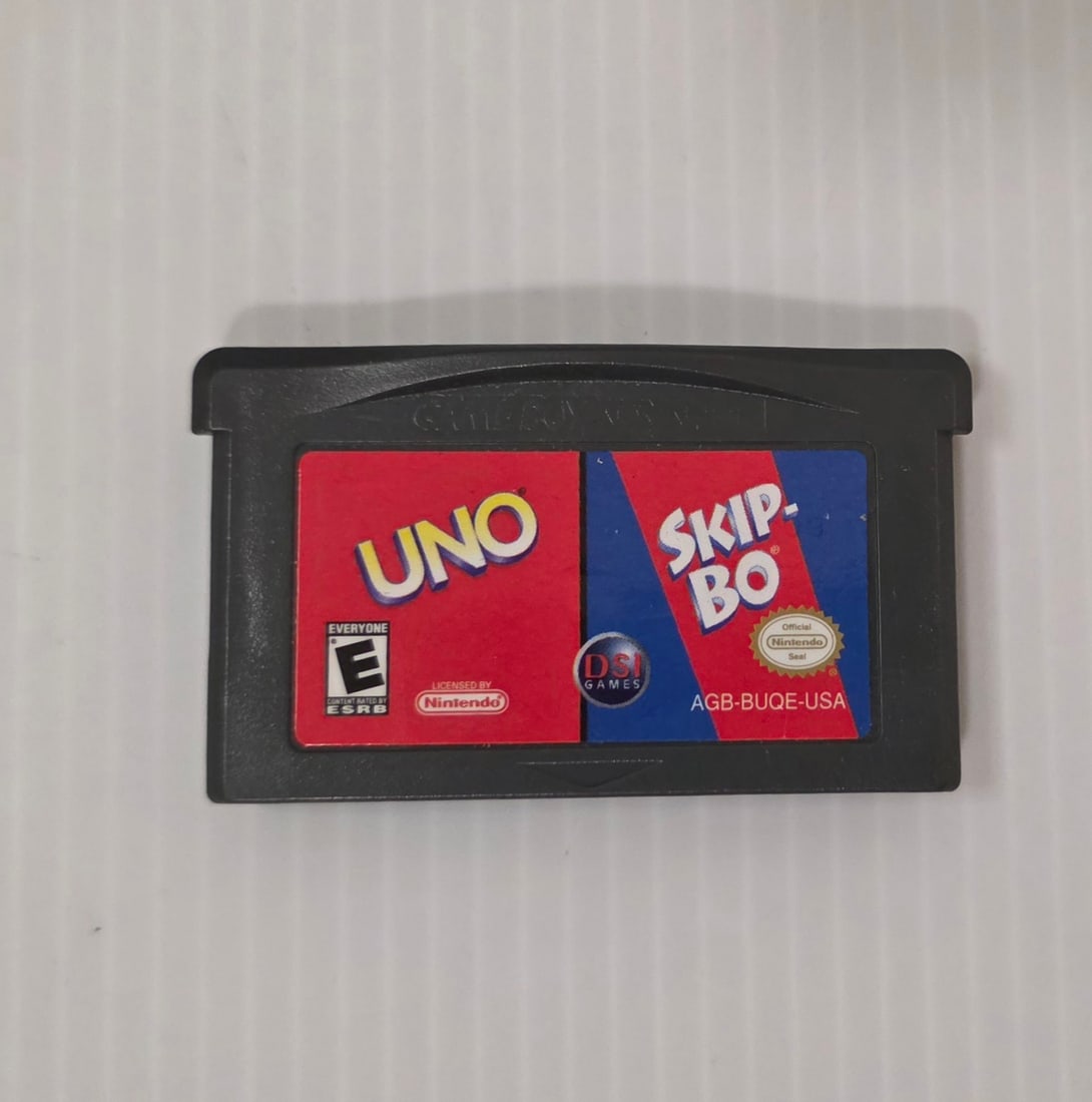 Nintendo Game Boy Advance UNO and Skip-Bo GBA Cartridge: Nintendo Game Boy Advance game cartridge: UNO and Skip-Bo. Loose cartridge only. Condition is shown in the photos. This preowned item shows wear consistent with age and use. Condition is shown in the