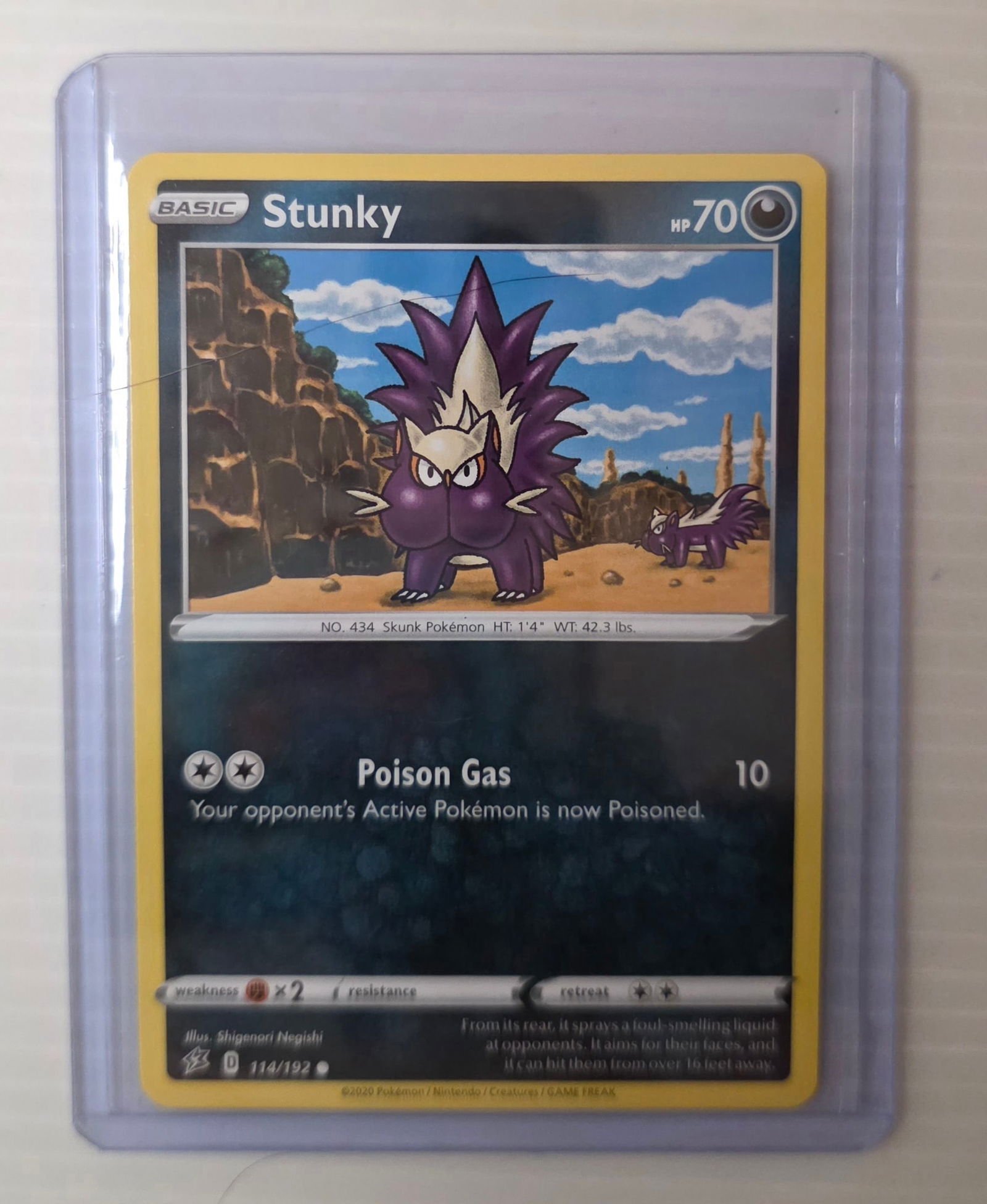 Stunky 114/192 Rebel Clash Raw Pokemon Card in Top Loader (1 of 4)