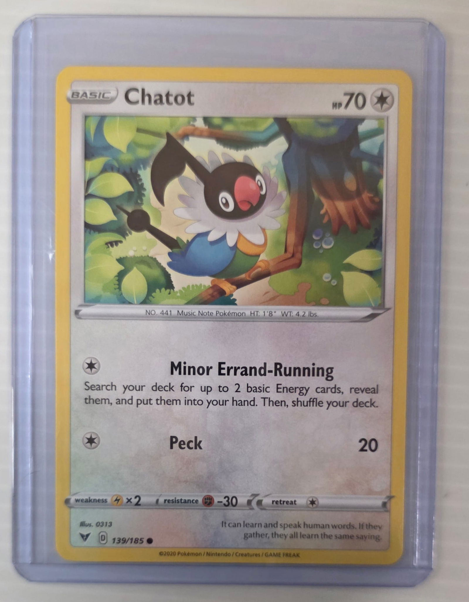 Chatot 139/185 Vivid Voltage Raw Pokemon Card in Top Loader (1 of 4)