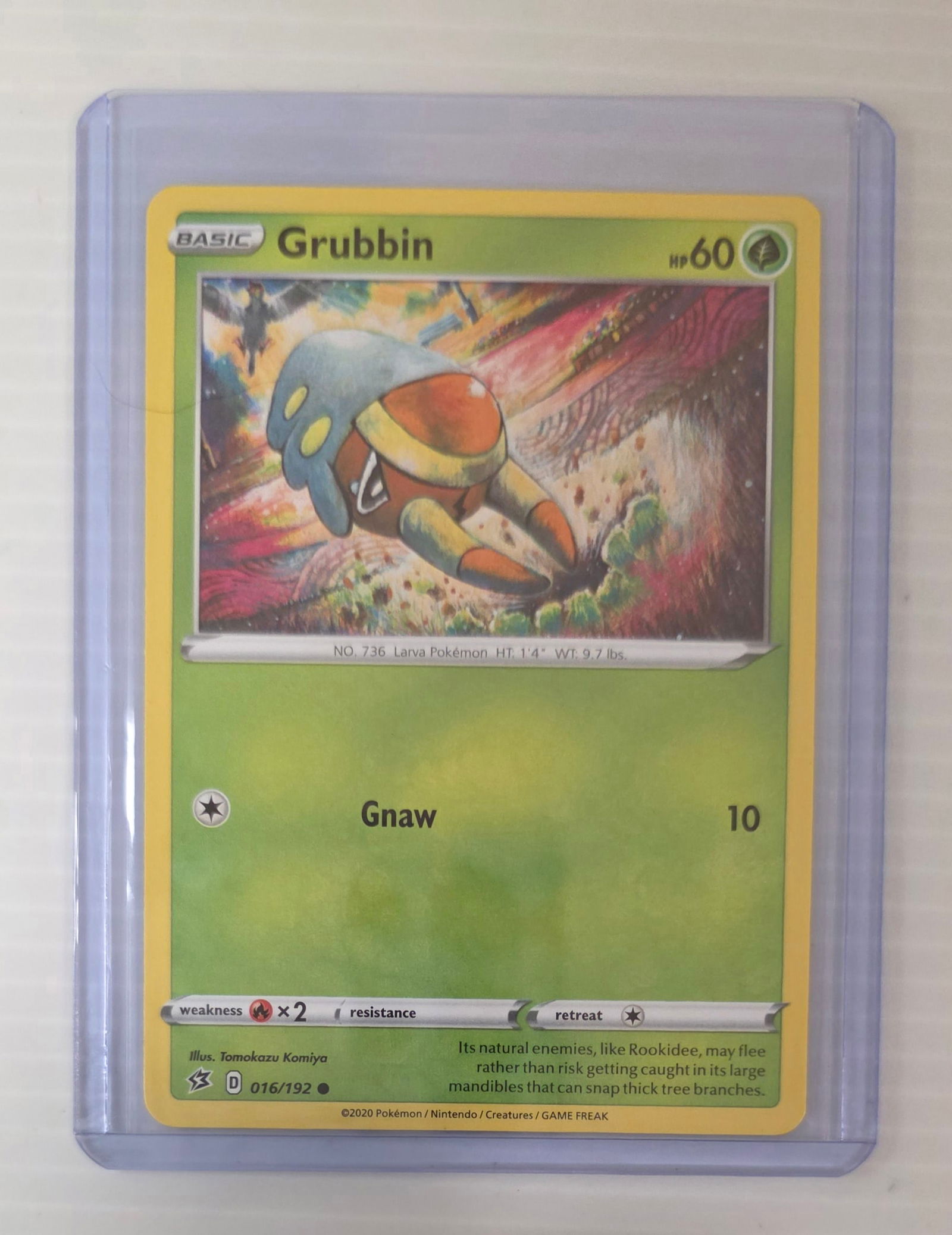 Grubbin 016/192 Rebel Clash Raw Pokemon Card in Top Loader (1 of 3)