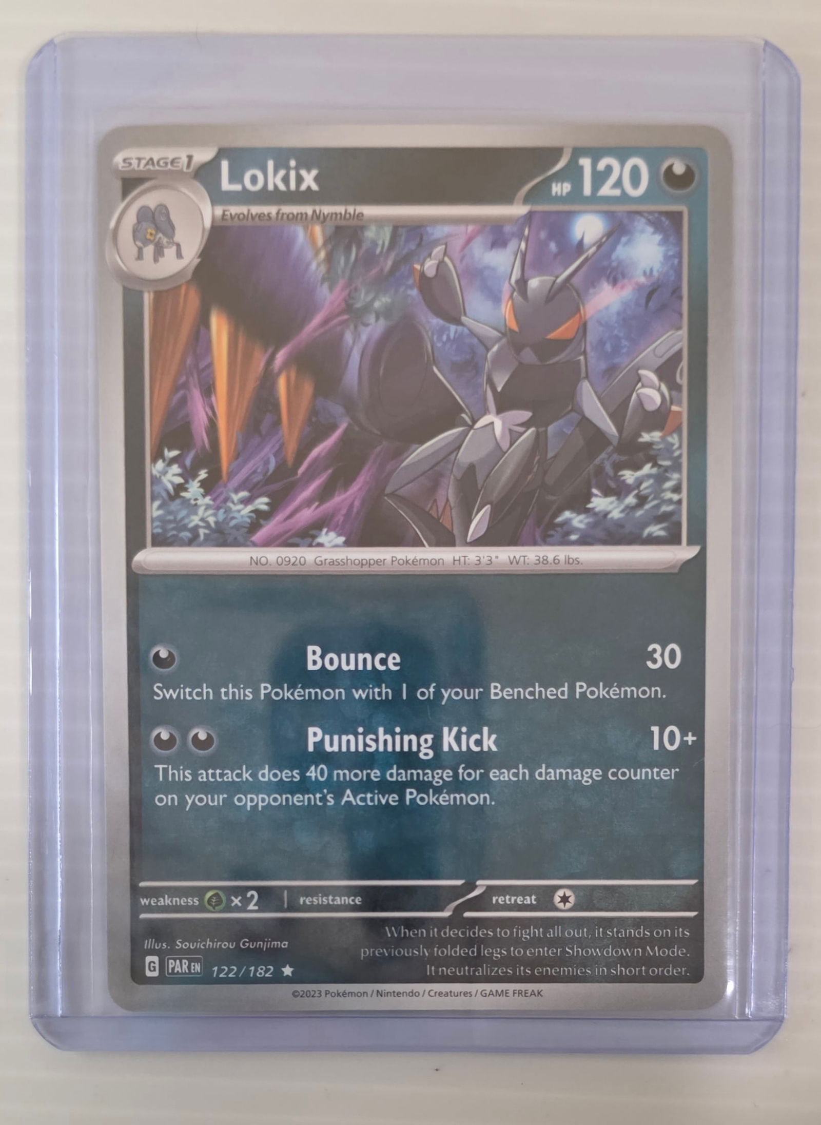 Lokix 122/182 Paradox Rift Raw Pokemon Card in Top Loader (1 of 4)