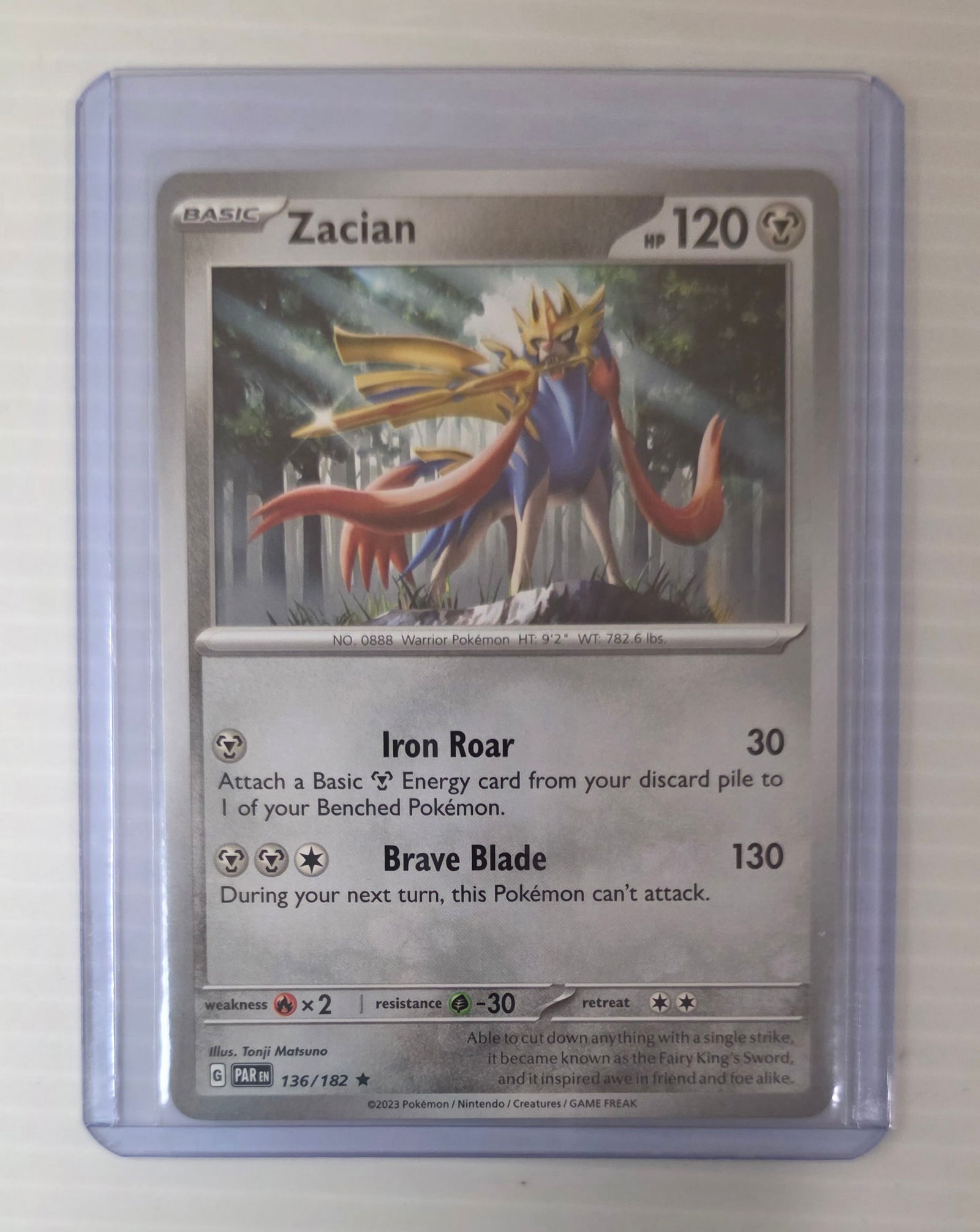 Zacian 136/182 Paradox Rift Raw Pokemon Card in Top Loader (1 of 4)