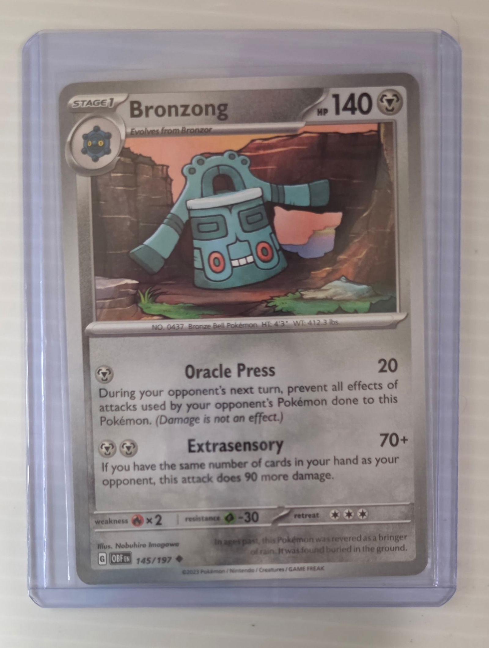 Bronzong 145/197 Obsidian Flames Raw Pokemon Card in Top Loader (1 of 4)