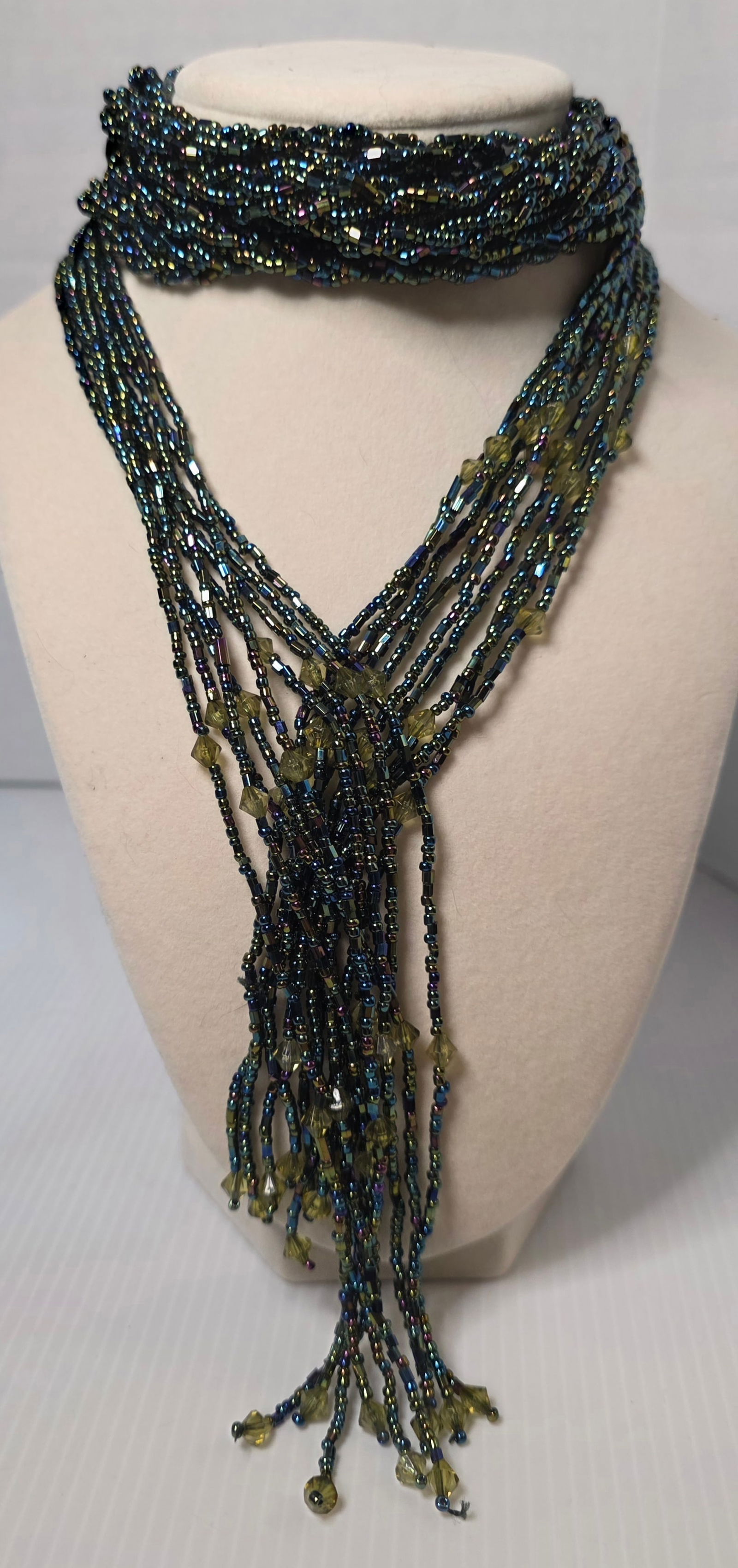 Vintage Multi Strand Torsade Beaded Necklace Iridescent Glass Seed Bead Extra Long (1 of 7)