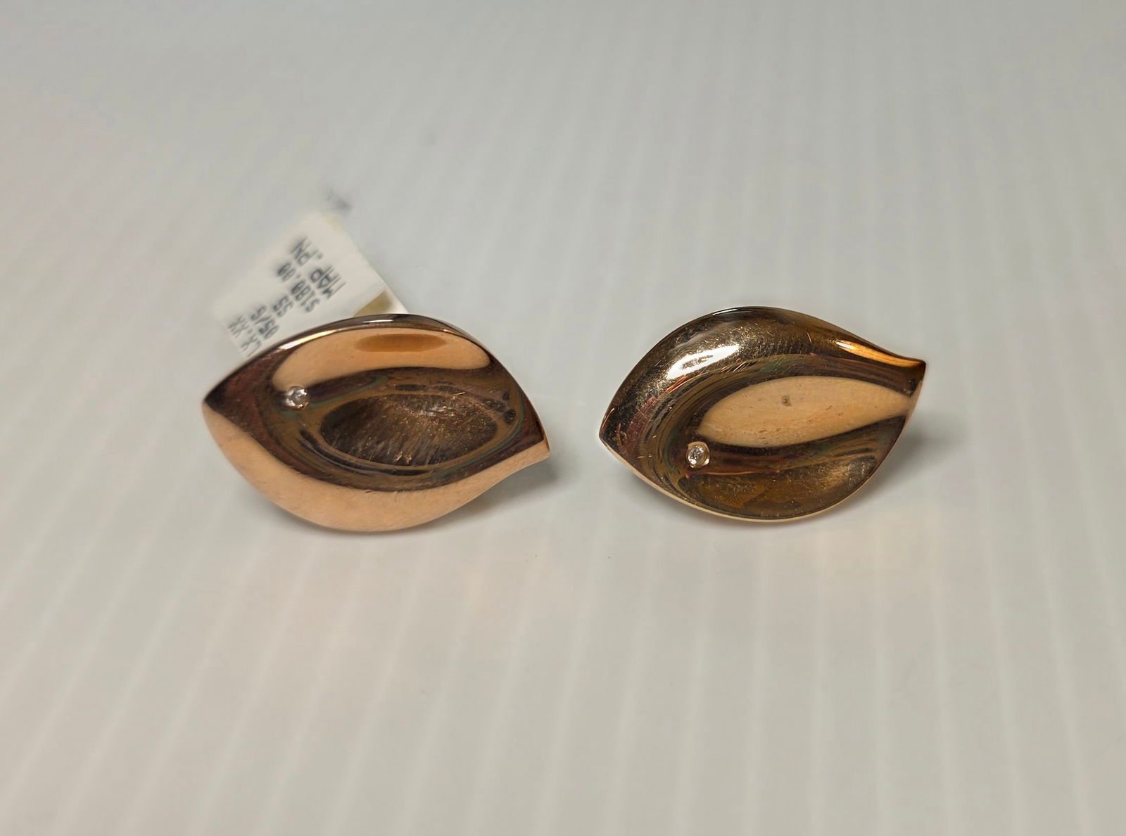 Sterling Silver 925 Modernist Leaf Earrings Rose Gold Tone Finish Signed Broken Post (1 of 8)
