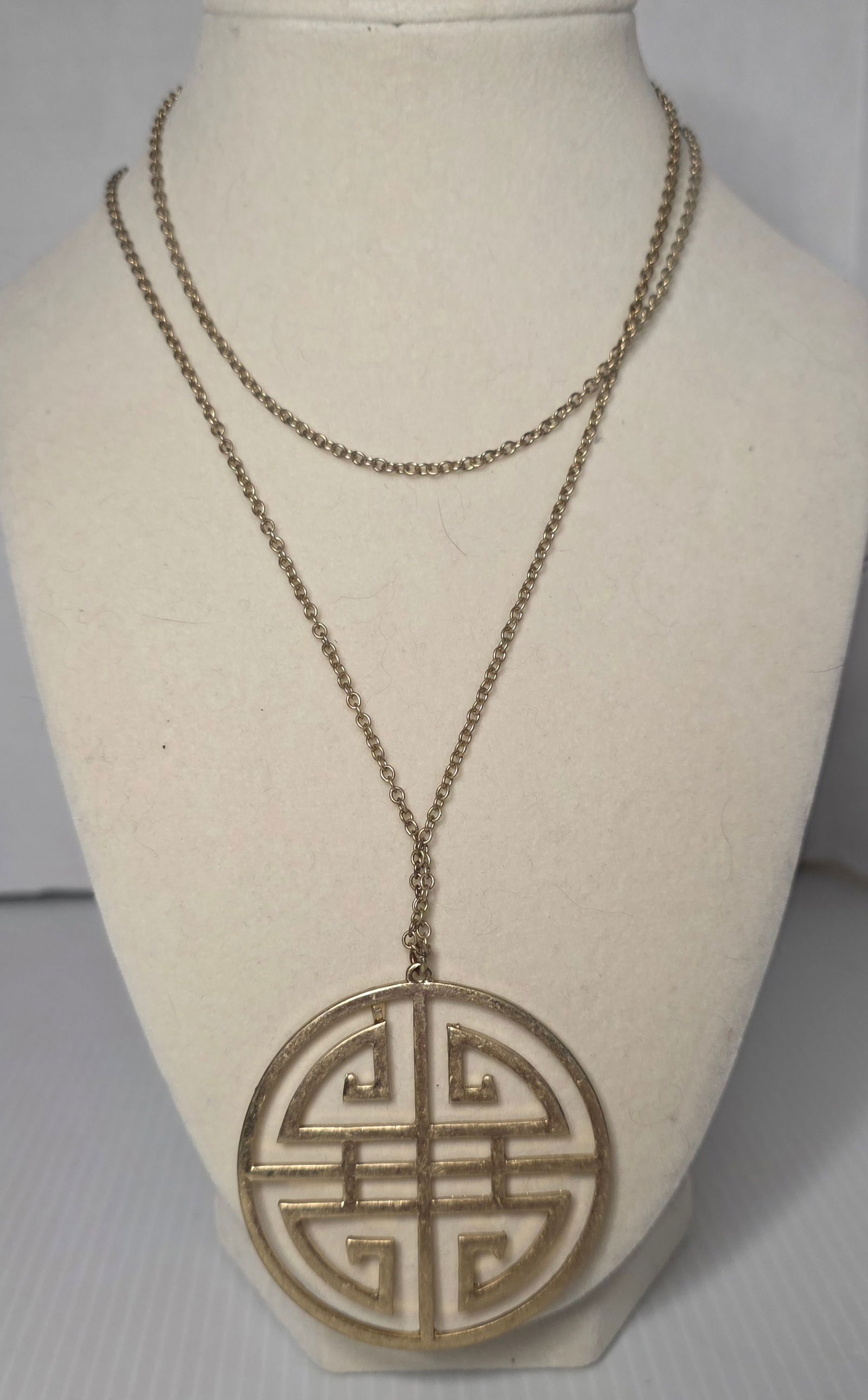 Gold Tone Asian Longevity Symbol Pendant Necklace (1 of 7)