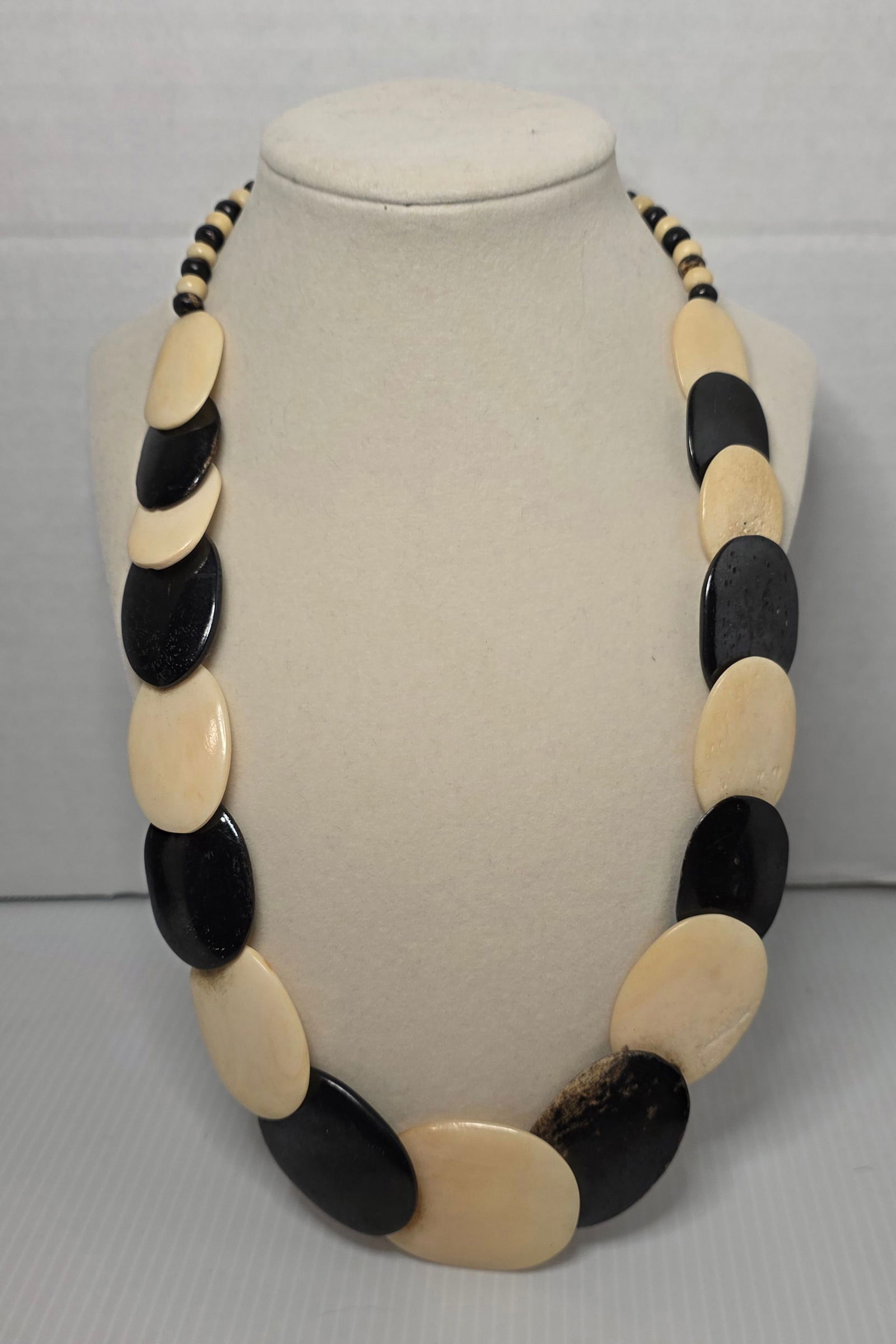 Vintage Black Cream Oval Bead Statement Necklace (1 of 6)