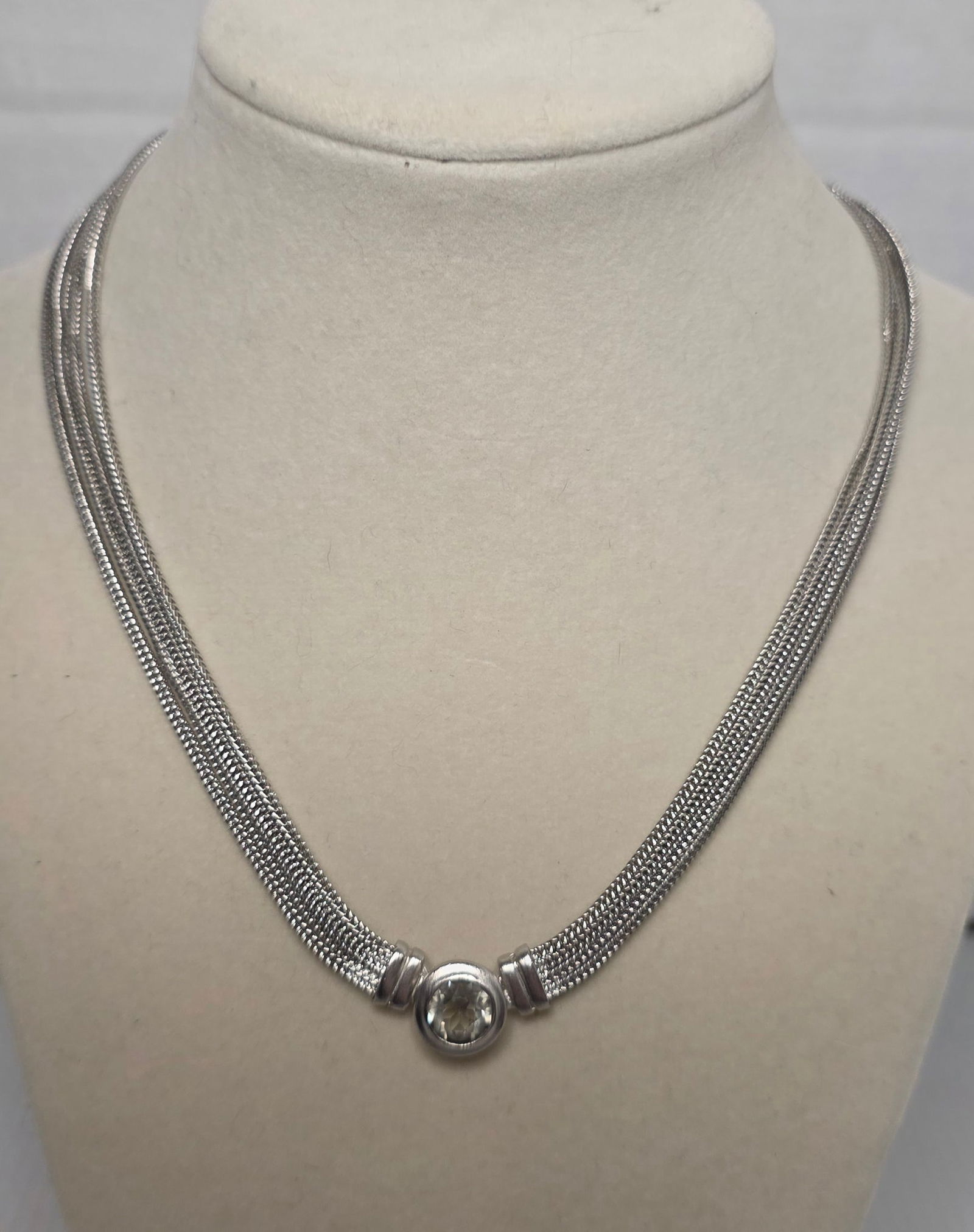 Multi Strand Silver Tone Mesh Necklace With Crystal (1 of 6)