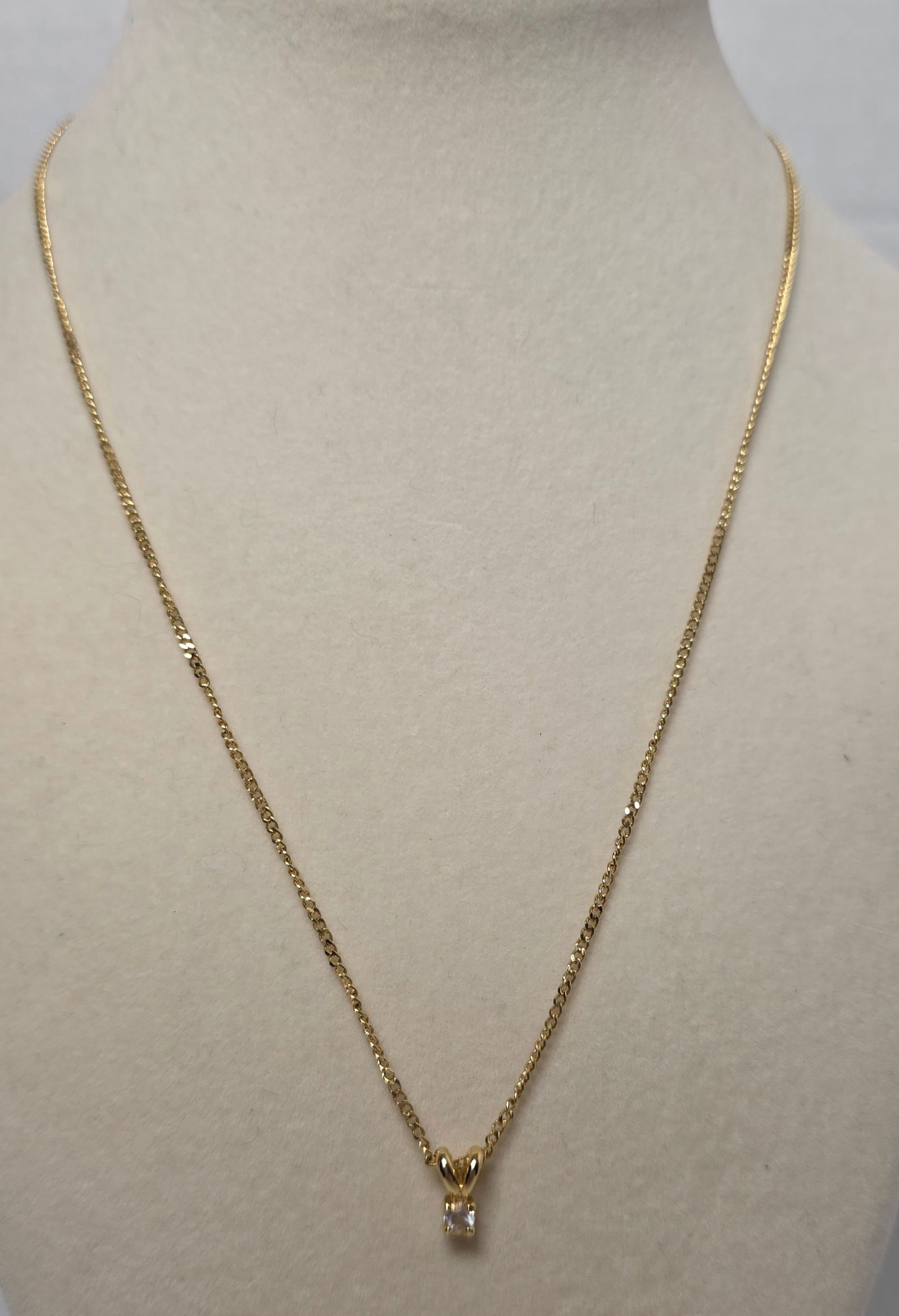 Gold Tone Solitaire Pendant Necklace With Clear Stone (1 of 11)
