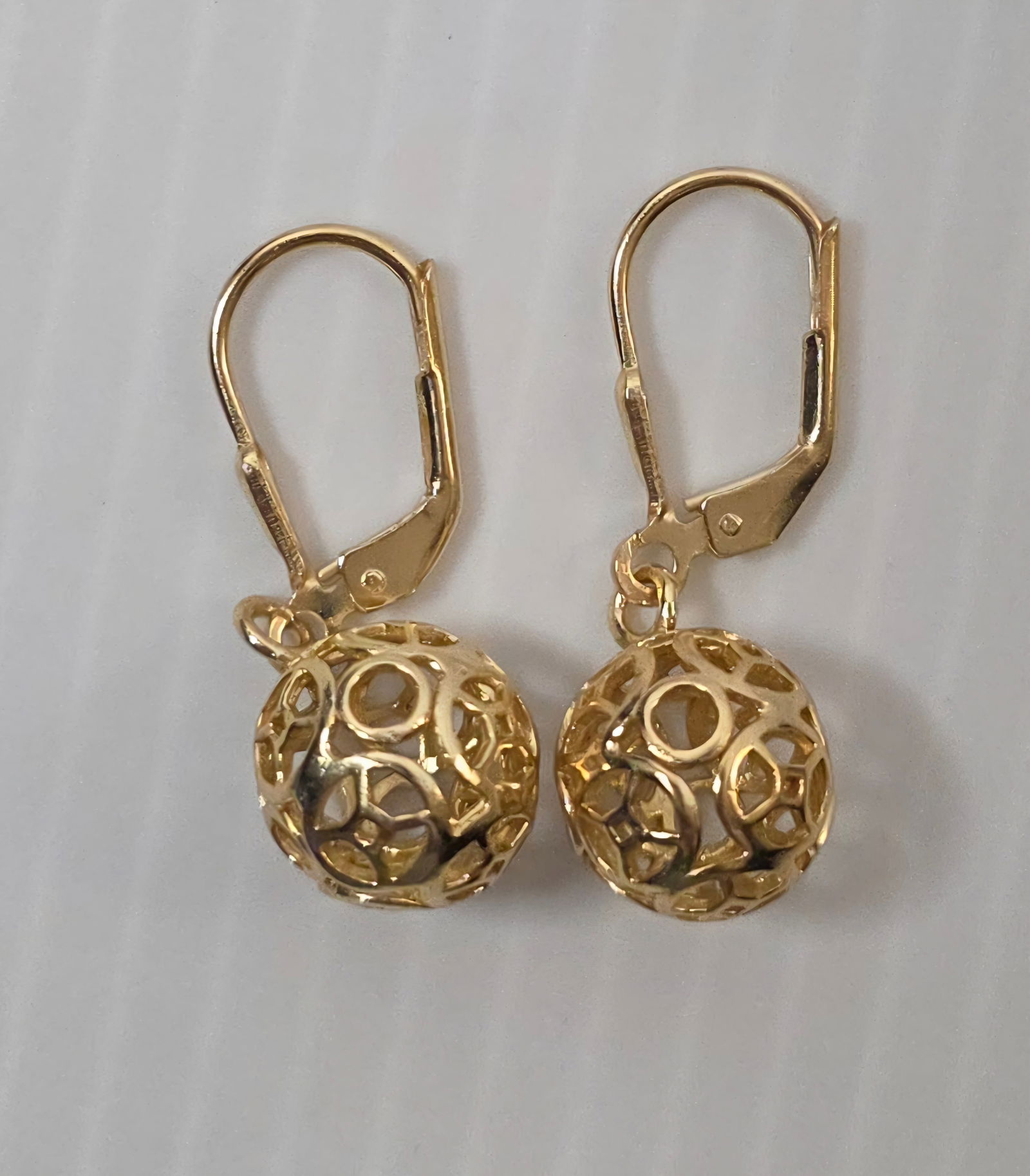 925 Sterling Silver Gold Tone Openwork Ball Drop Earrings (1 of 8)