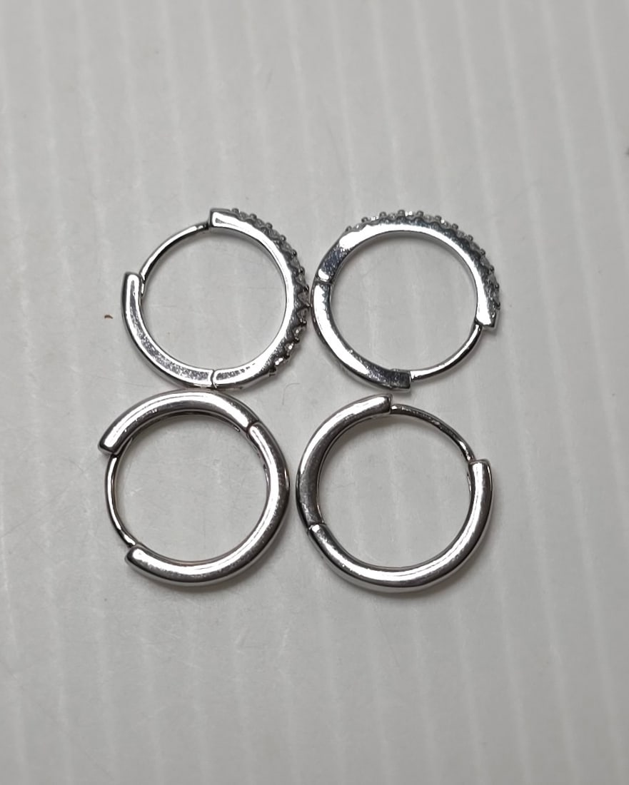 Silver Tone Huggie Hoop Earrings Lot Non Magnetic (1 of 8)