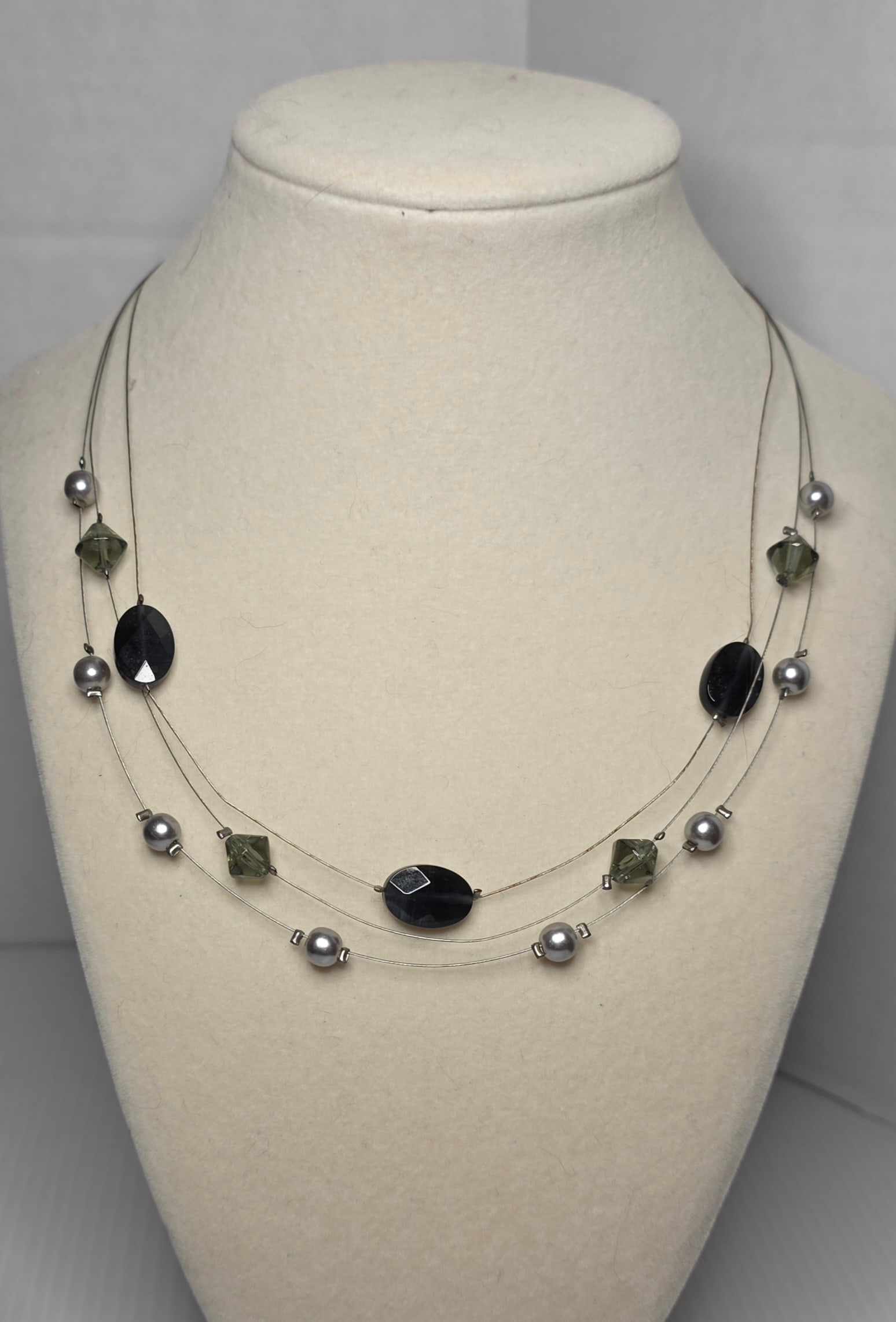 Lia Sophia Multi Strand Beaded Necklace Gray Green Black (1 of 5)