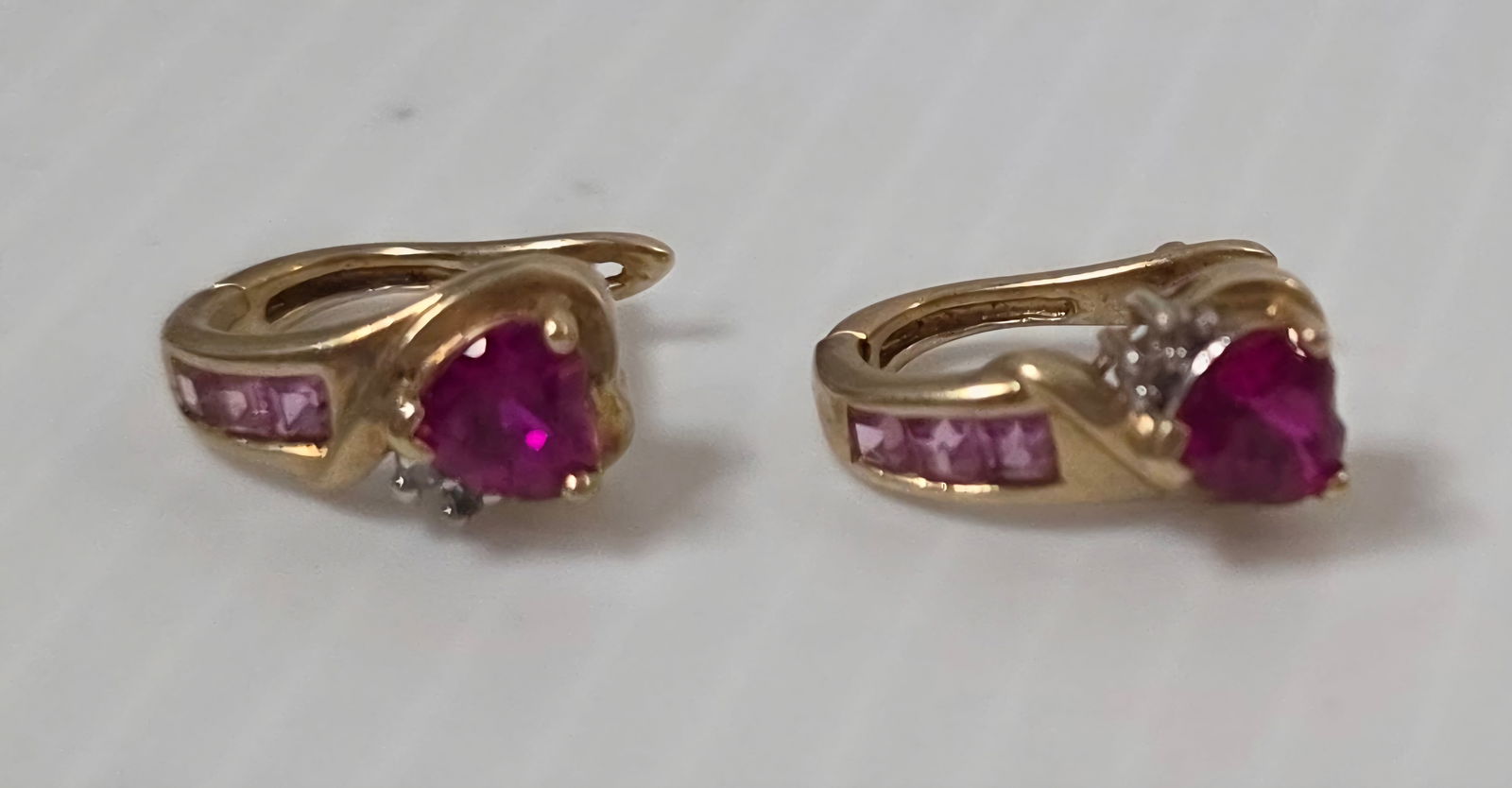 10K Gold Ruby Diamond Heart Huggie Hoop Earrings (1 of 9)