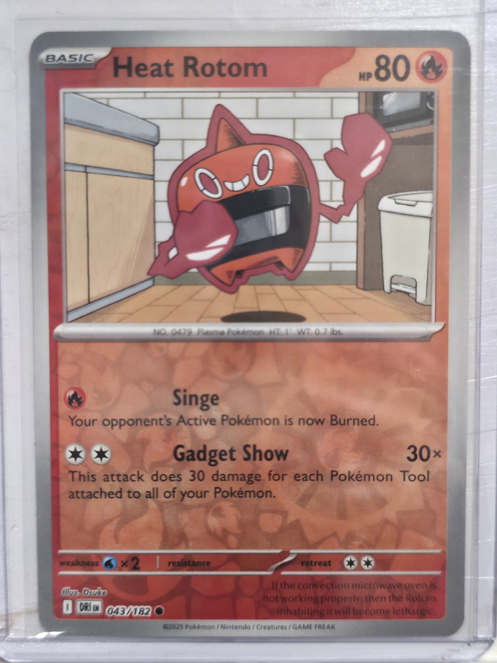 2025 Heat Rotom Paradox Rift 043/182 Common: Heat Rotom Basic Fire Pokemon. Paradox Rift set. Card number 043/182. Common non holo. Illustrated by Dsuke. 2025 Pokemon Nintendo Creatures GAME FREAK. Pre EN print. Preowned card stored in penny sle