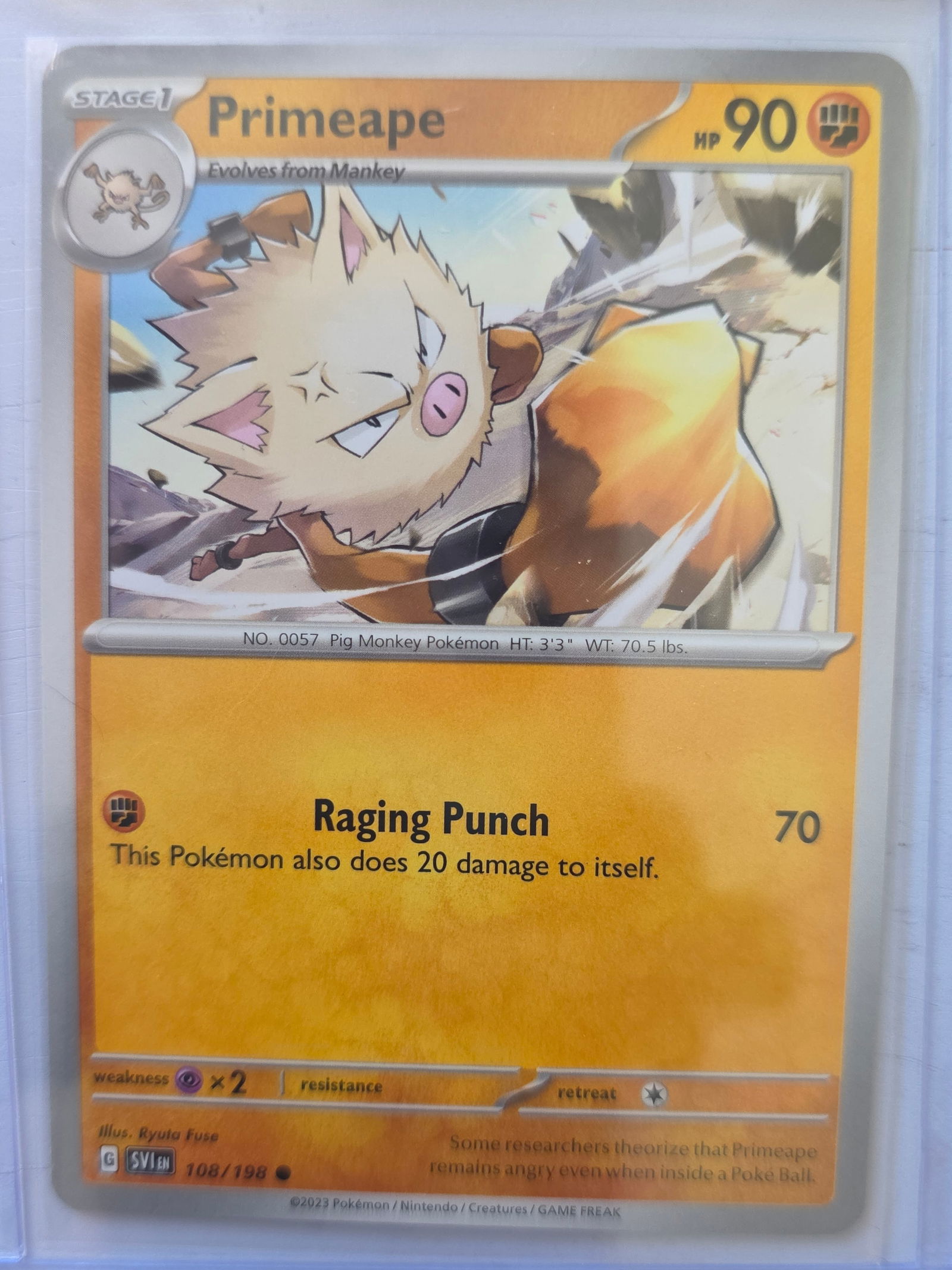 2023 Pokemon Primeape Scarlet & Violet 108/198 Rare TCG Card Nintendo (1 of 3)