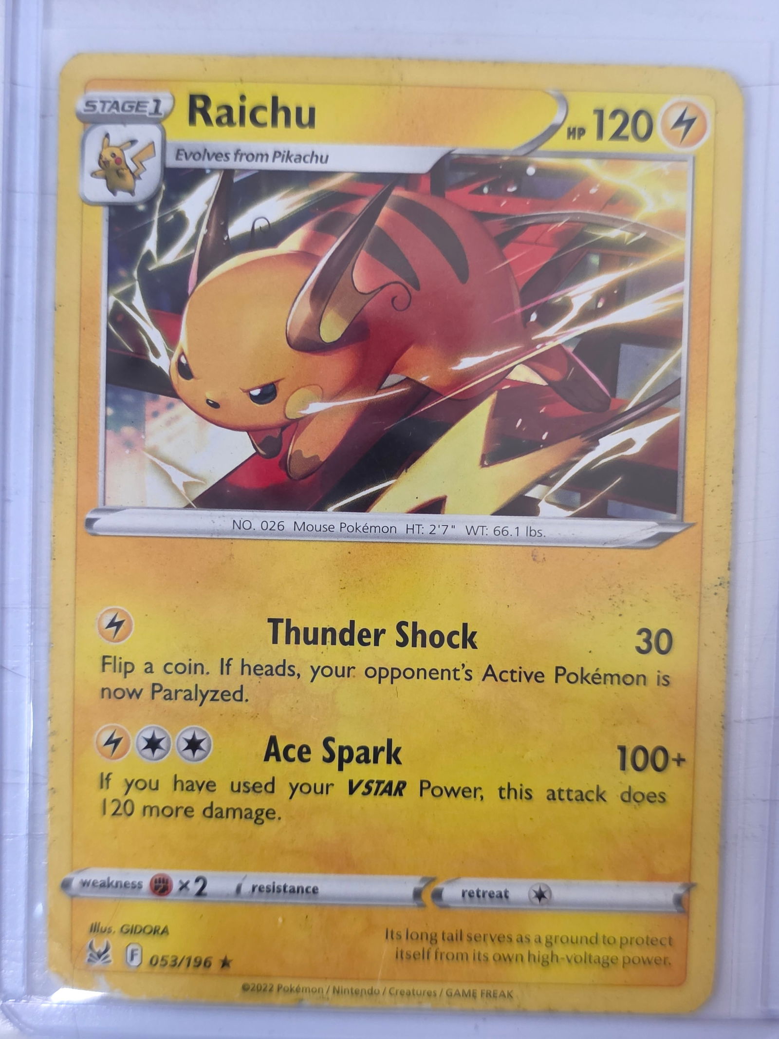 2022 Raichu Lost Origin 053/196 Holo Rare Pokemon Card (1 of 3)